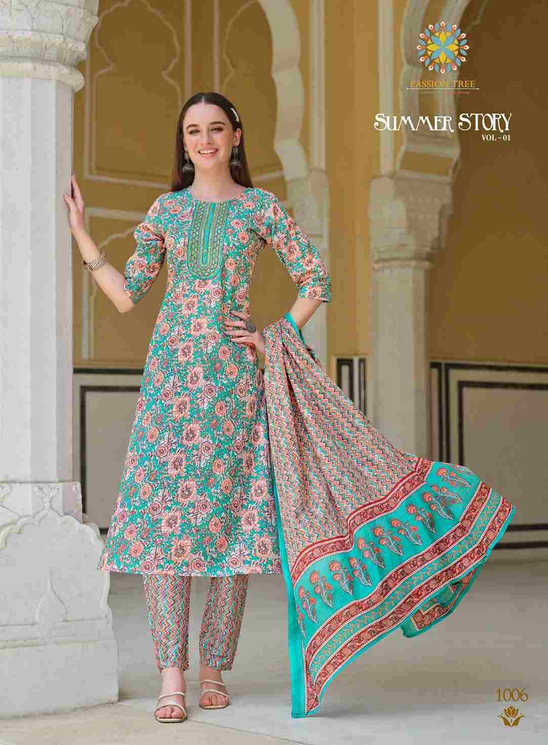Summer Story Vol-1 By Passion Tree 1001 To 1007 Series Festive Suits Beautiful Fancy Colorful Stylish Party Wear & Occasional Wear Heavy Cotton Print Dresses At Wholesale Price