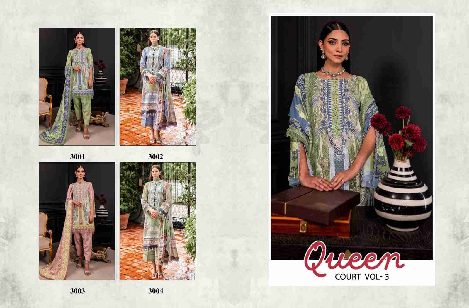 Queen Court Vol-3 By Mahgul 3001 To 3004 Series Designer Pakistani Suits Beautiful Stylish Fancy Colorful Party Wear & Occasional Wear Lawn Cotton Dresses At Wholesale Price