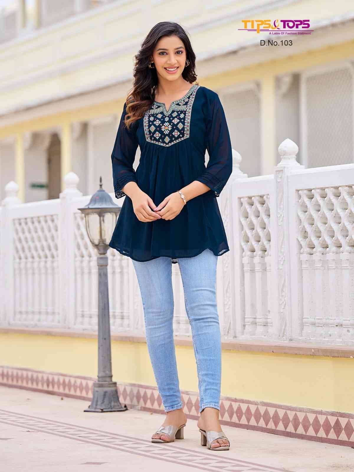 Glamour Vol-1 By Tips And Tops 101 To 106 Series Designer Stylish Fancy Colorful Beautiful Party Wear & Ethnic Wear Collection Heavy Georgette Tops At Wholesale Price