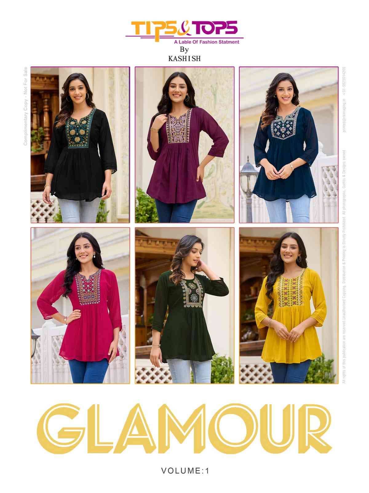 Glamour Vol-1 By Tips And Tops 101 To 106 Series Designer Stylish Fancy Colorful Beautiful Party Wear & Ethnic Wear Collection Heavy Georgette Tops At Wholesale Price