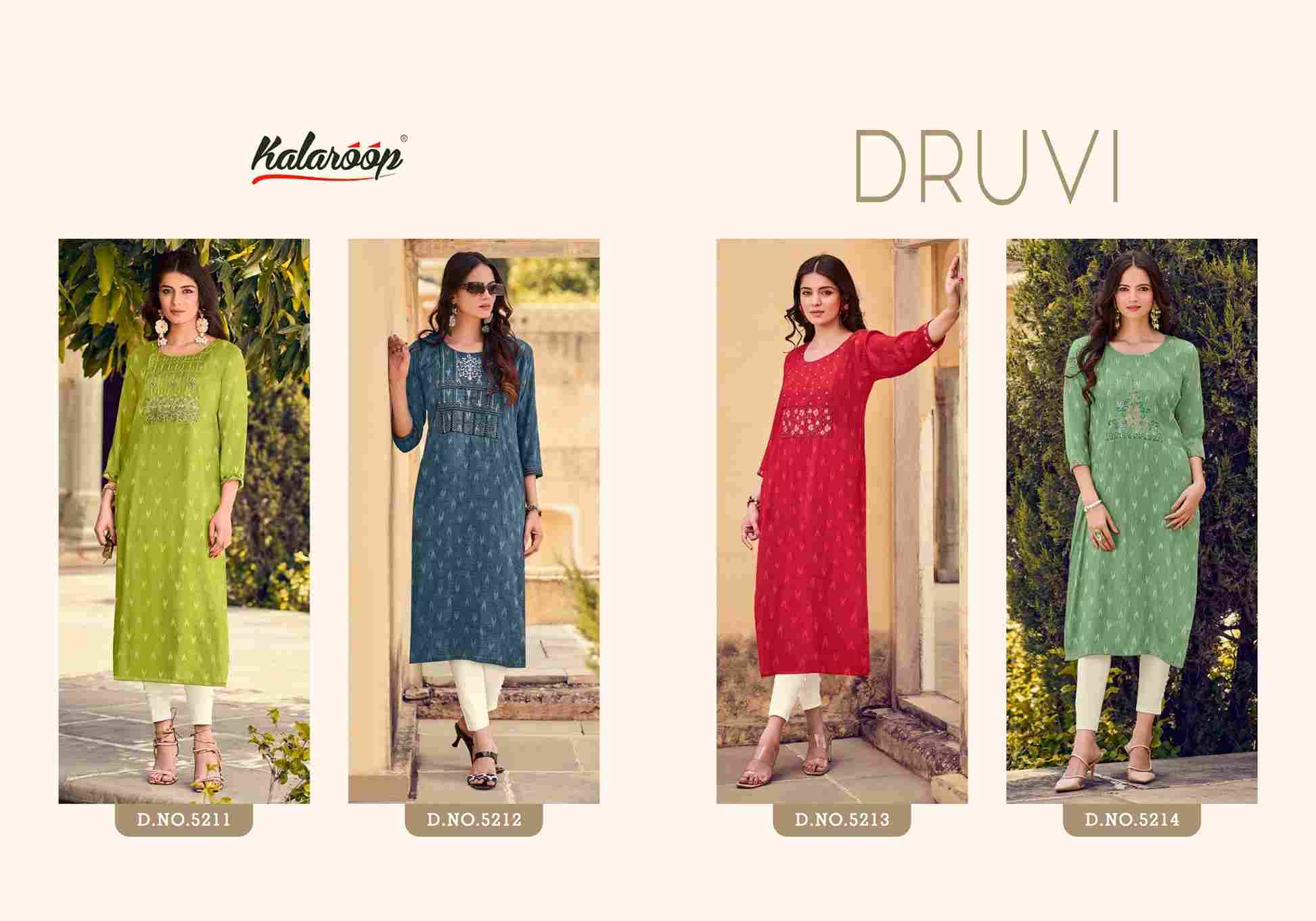 Druvi By Kalaroop 5211 To 5214 Series Designer Stylish Fancy Colorful Beautiful Party Wear & Ethnic Wear Collection Fancy Kurtis At Wholesale Price