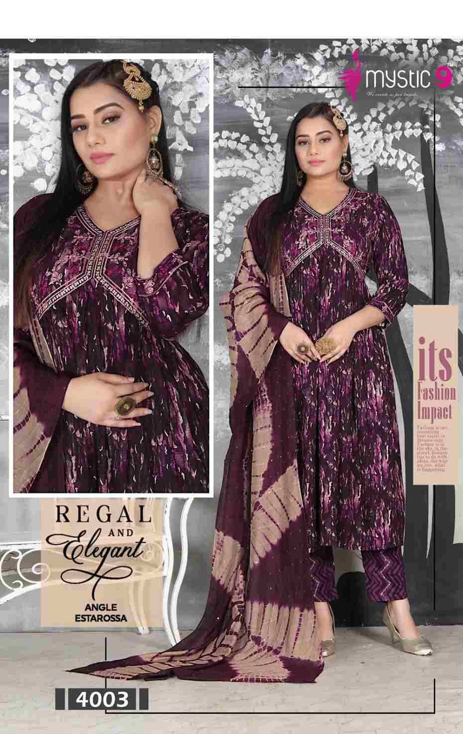 Pooja Vol-4 By Mystic 9 4001 To 4008 Series Beautiful Festive Suits Colorful Stylish Fancy Casual Wear & Ethnic Wear Fancy Dresses At Wholesale Price