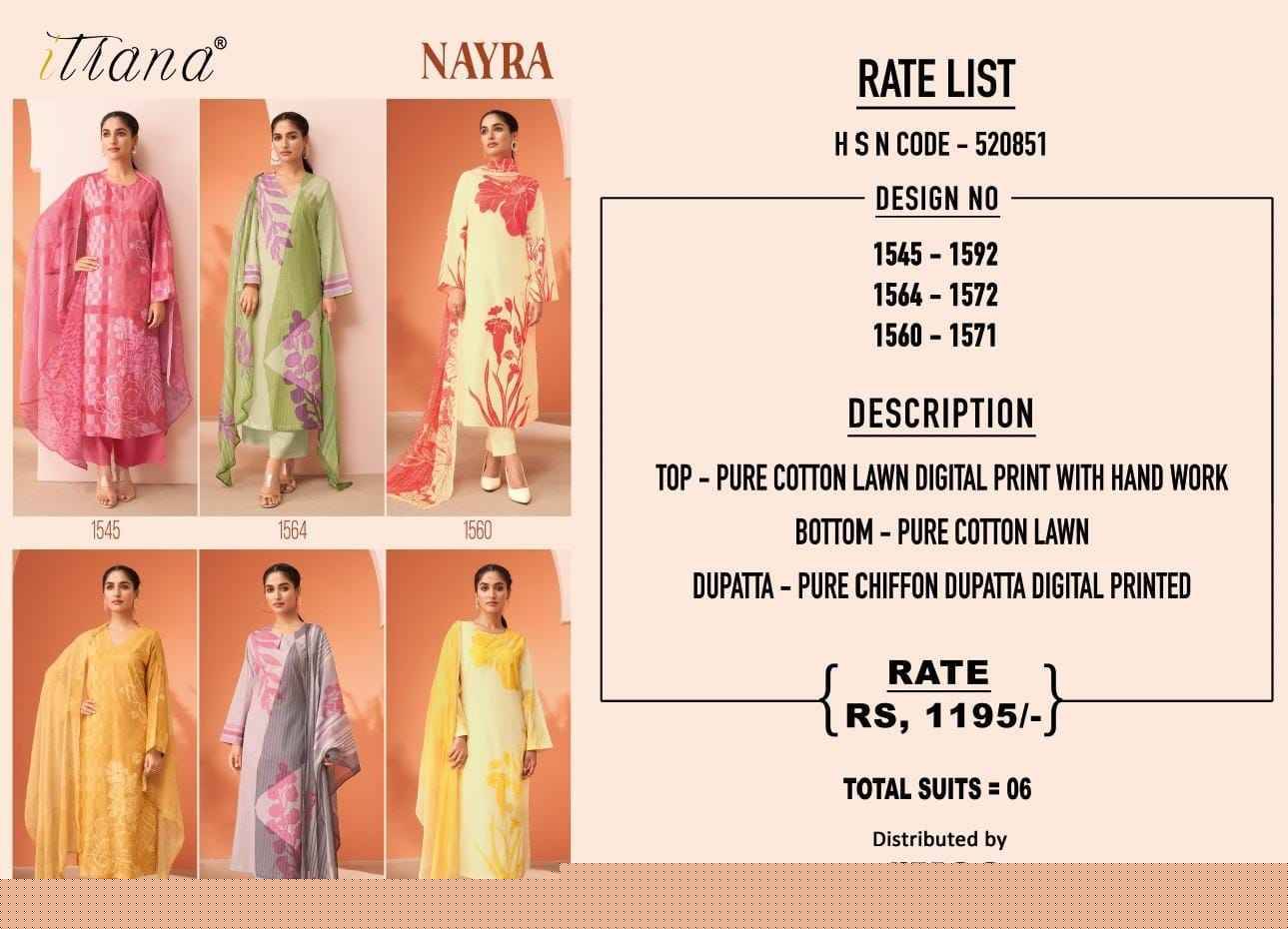Nayra By Itrana Beautiful Festive Suits Colorful Stylish Fancy Casual Wear & Ethnic Wear Pure Lawn Cotton Dresses At Wholesale Price
