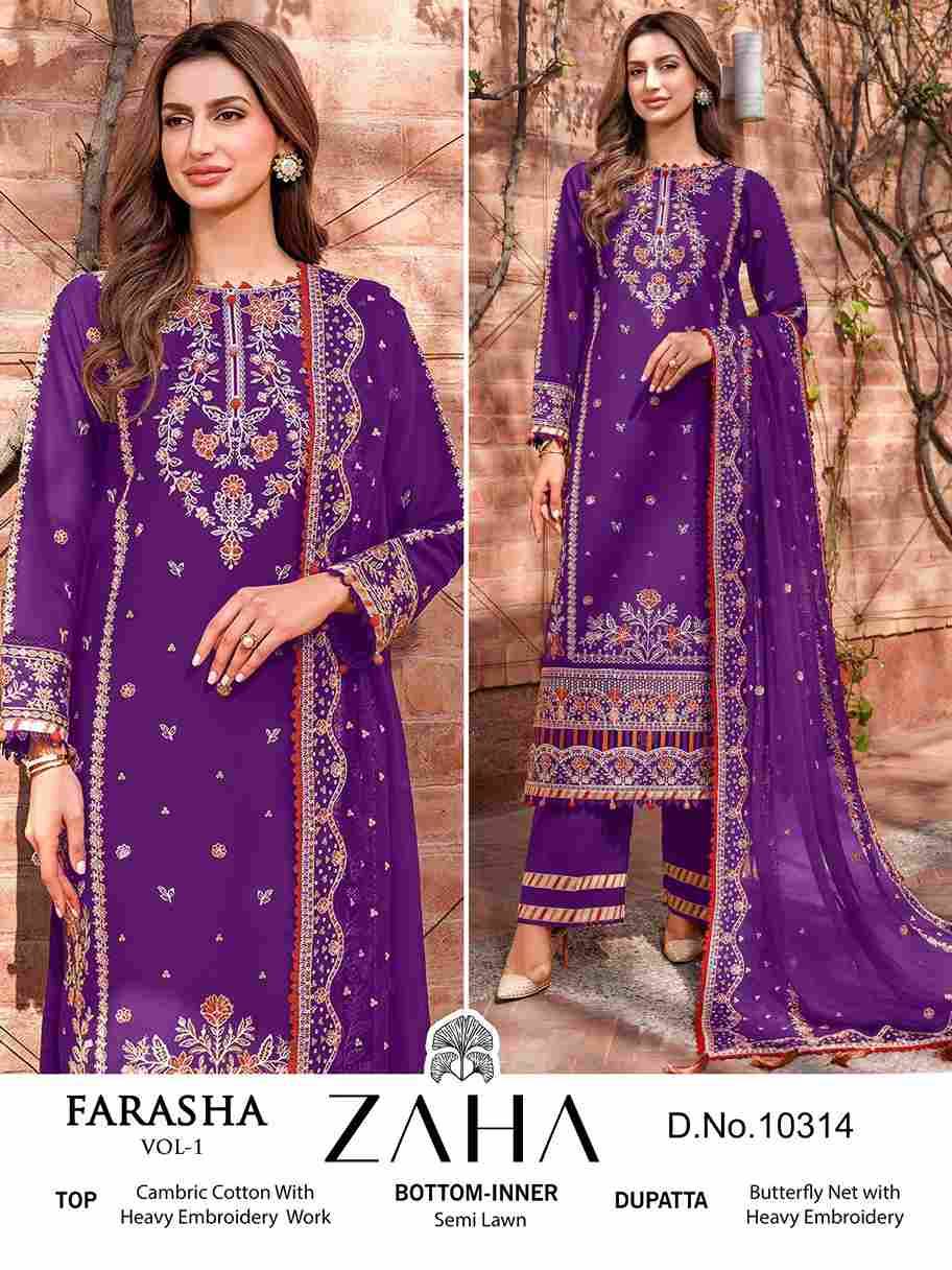 Farasha Vol -1 By Zaha 10314 To 10317 Series Beautiful Pakistani Suits Stylish Fancy Colorful Party Wear & Occasional Wear Cambric Cotton With Embroidery Dresses At Wholesale Price