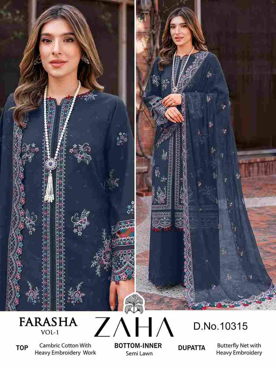 Farasha Vol -1 By Zaha 10314 To 10317 Series Beautiful Pakistani Suits Stylish Fancy Colorful Party Wear & Occasional Wear Cambric Cotton With Embroidery Dresses At Wholesale Price