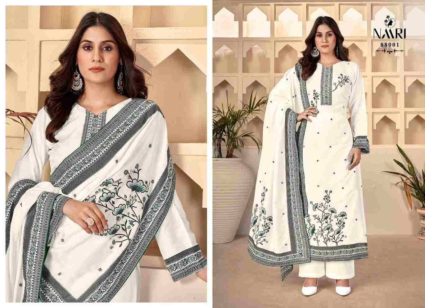 Riwaz Vol-2 By Naari 88001 To 88004 Series Beautiful Stylish Festive Suits Fancy Colorful Casual Wear & Ethnic Wear & Ready To Wear Pure Muslin Jacquard Print Dresses At Wholesale Price