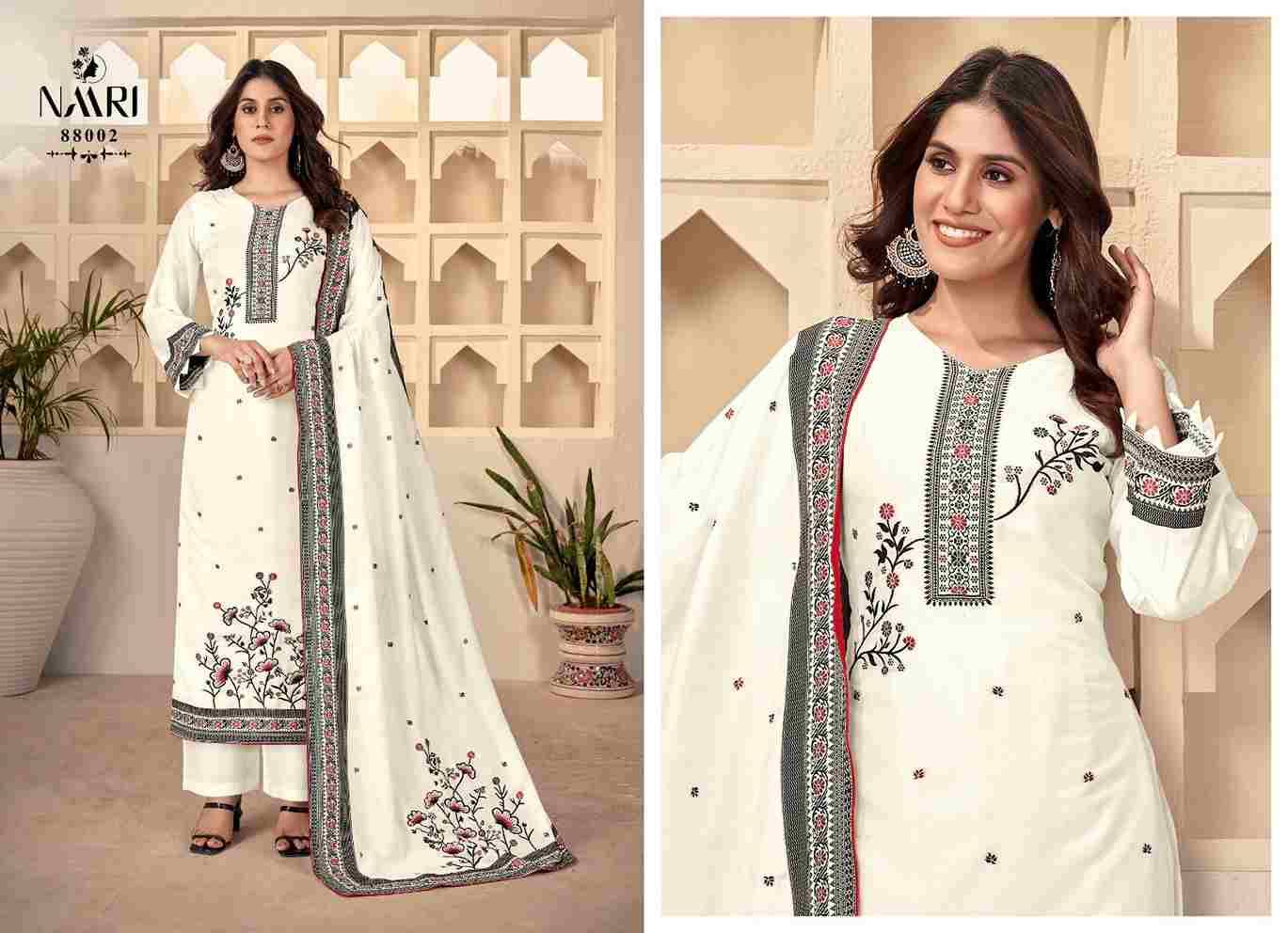 Riwaz Vol-2 By Naari 88001 To 88004 Series Beautiful Stylish Festive Suits Fancy Colorful Casual Wear & Ethnic Wear & Ready To Wear Pure Muslin Jacquard Print Dresses At Wholesale Price