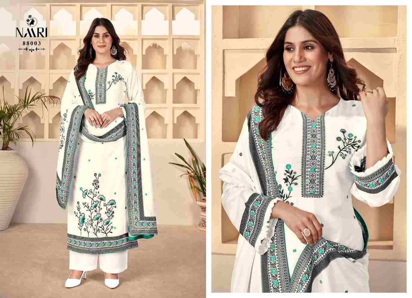Riwaz Vol-2 By Naari 88001 To 88004 Series Beautiful Stylish Festive Suits Fancy Colorful Casual Wear & Ethnic Wear & Ready To Wear Pure Muslin Jacquard Print Dresses At Wholesale Price