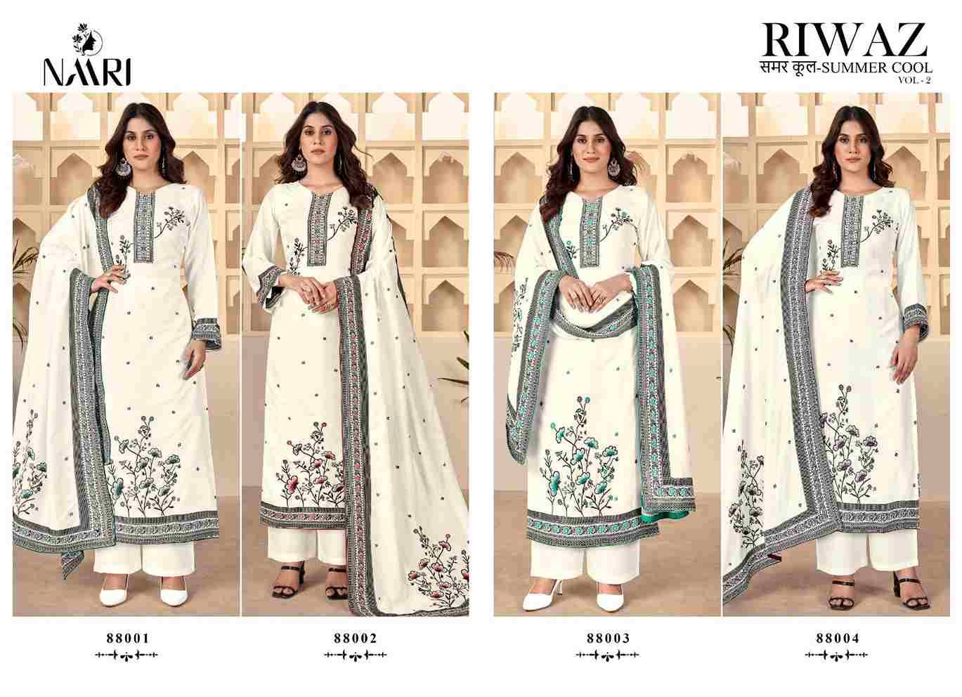 Riwaz Vol-2 By Naari 88001 To 88004 Series Beautiful Stylish Festive Suits Fancy Colorful Casual Wear & Ethnic Wear & Ready To Wear Pure Muslin Jacquard Print Dresses At Wholesale Price