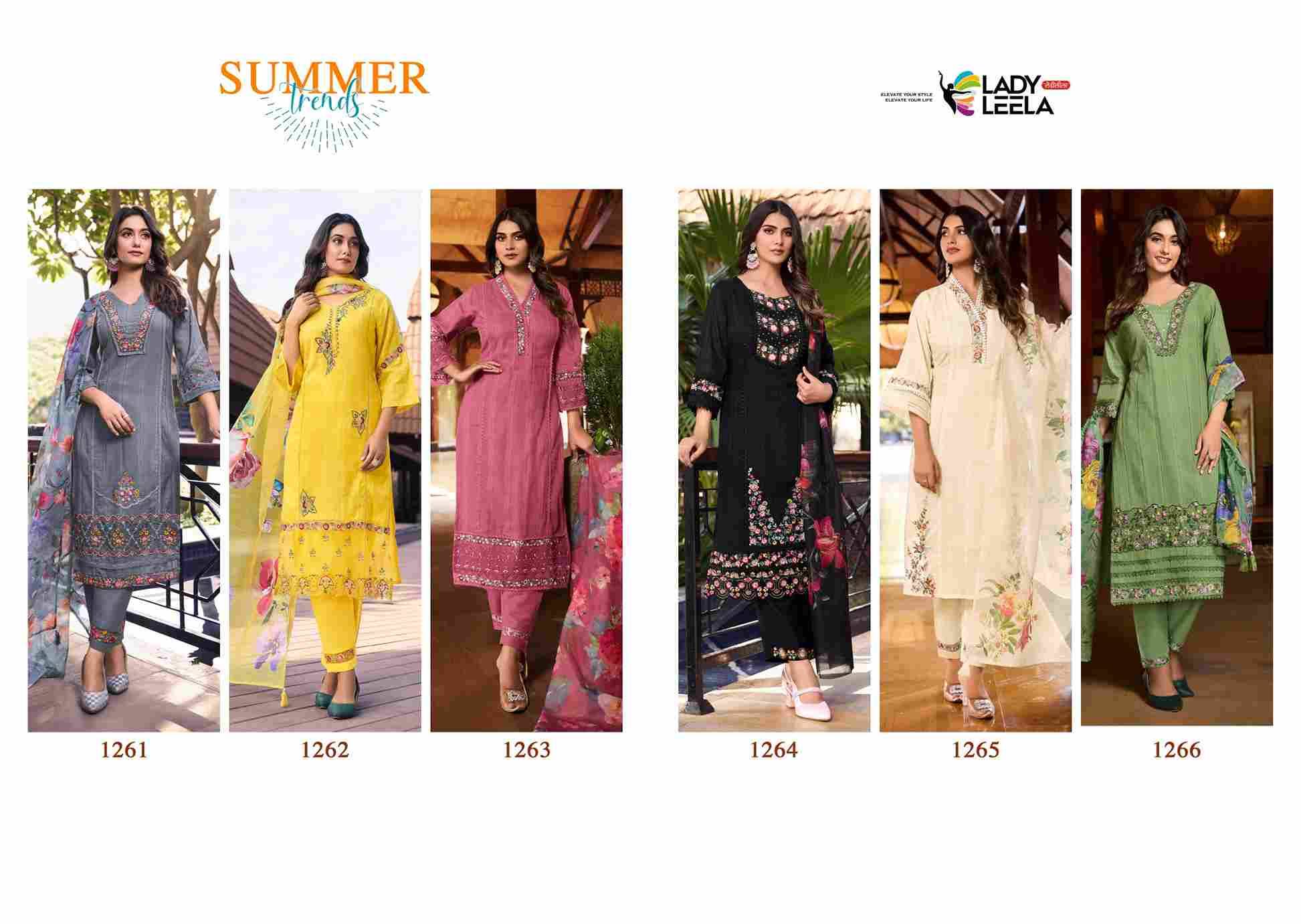 Summer Trends By Lady Leela 1261 To 1266 Series Beautiful Festive Suits Colorful Stylish Fancy Casual Wear & Ethnic Wear Pure Cotton With Work Dresses At Wholesale Price