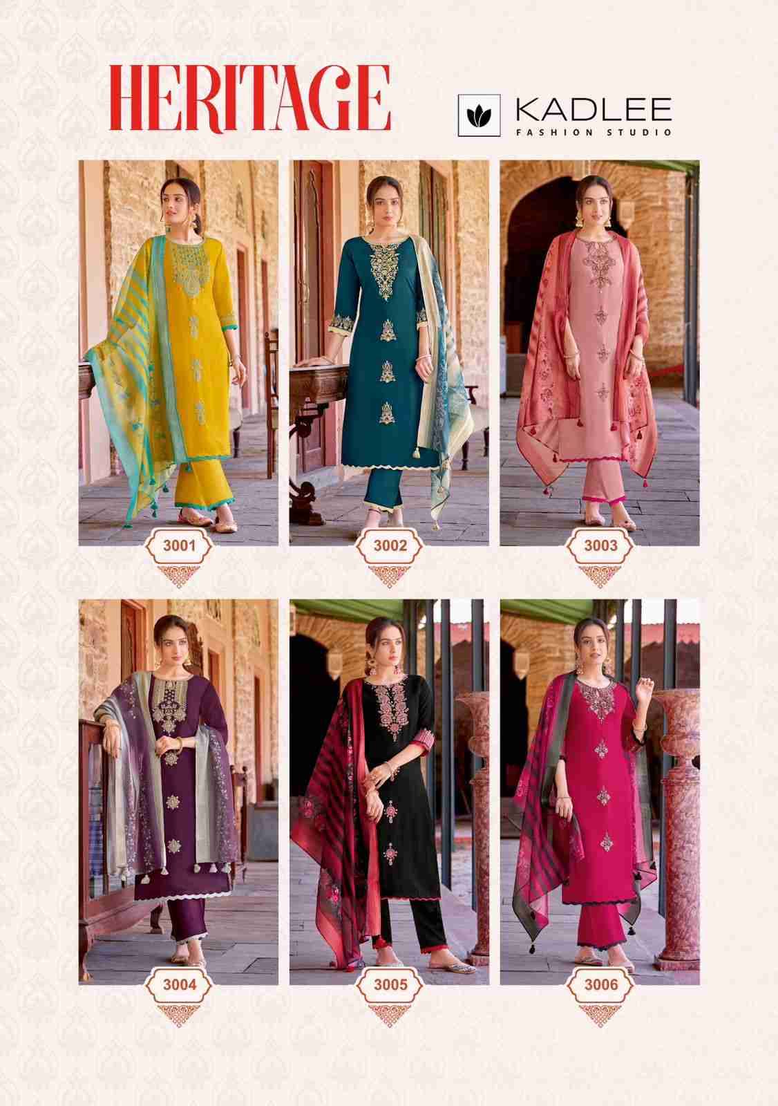 Heritage By Kadlee 3001 To 3006 Series Designer Festive Suits Collection Beautiful Stylish Fancy Colorful Party Wear & Occasional Wear Pure Viscose Embroidered Dresses At Wholesale Price