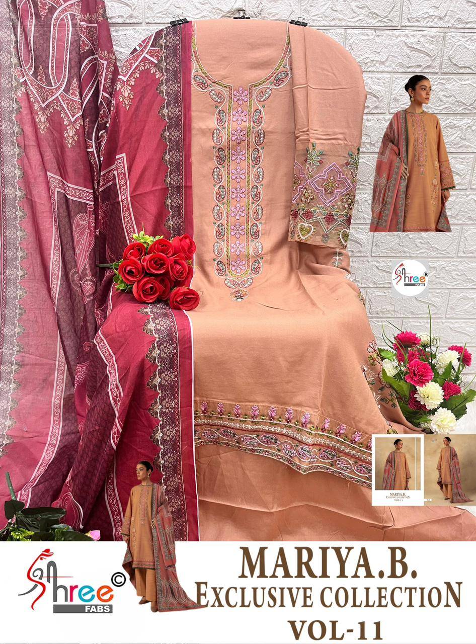 Mariya.B. Exclusive Collection Vol-11 By Shree Fabs 3439 To 3446 Series Beautiful Pakistani Suits Colorful Stylish Fancy Casual Wear & Ethnic Wear Pure Rayon Cotton With Embroidered Dresses At Wholesale Price