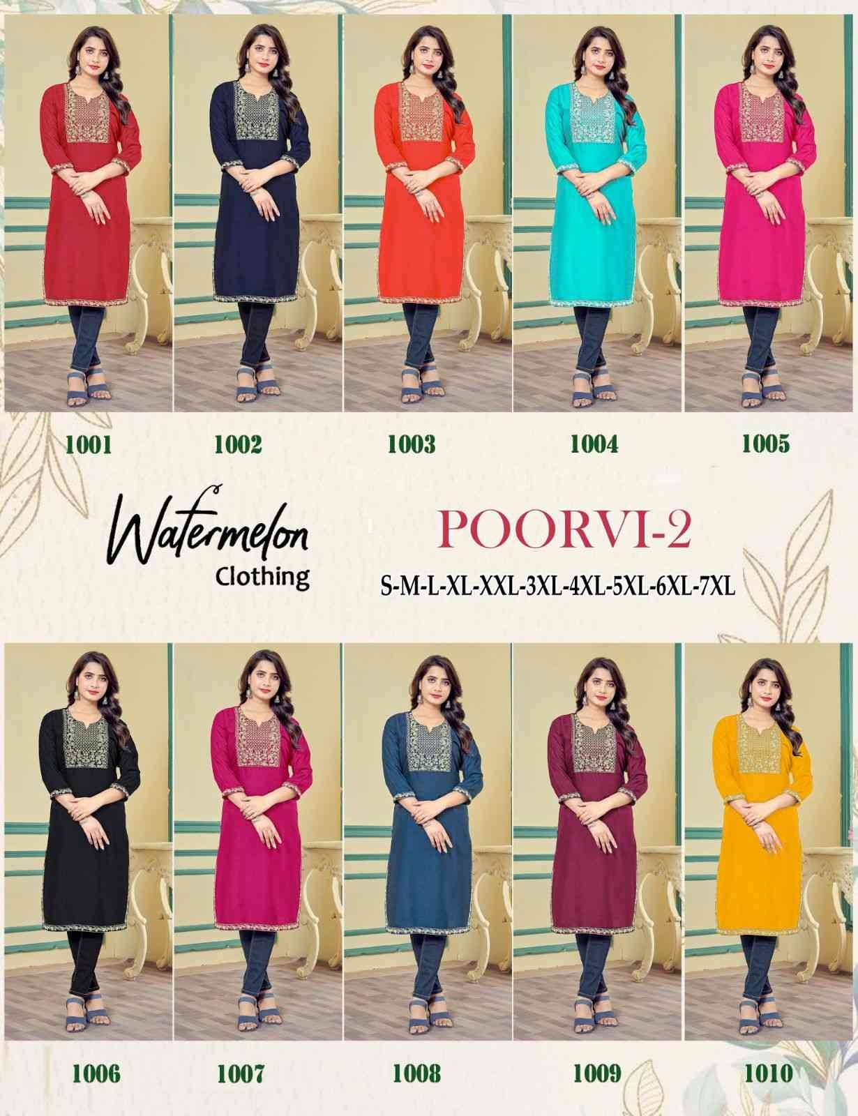 Poorvi Vol-2 By Watermelon 1001 To 1010 Series Designer Stylish Fancy Colorful Beautiful Party Wear & Ethnic Wear Collection Heavy Rayon Slub Kurtis At Wholesale Price