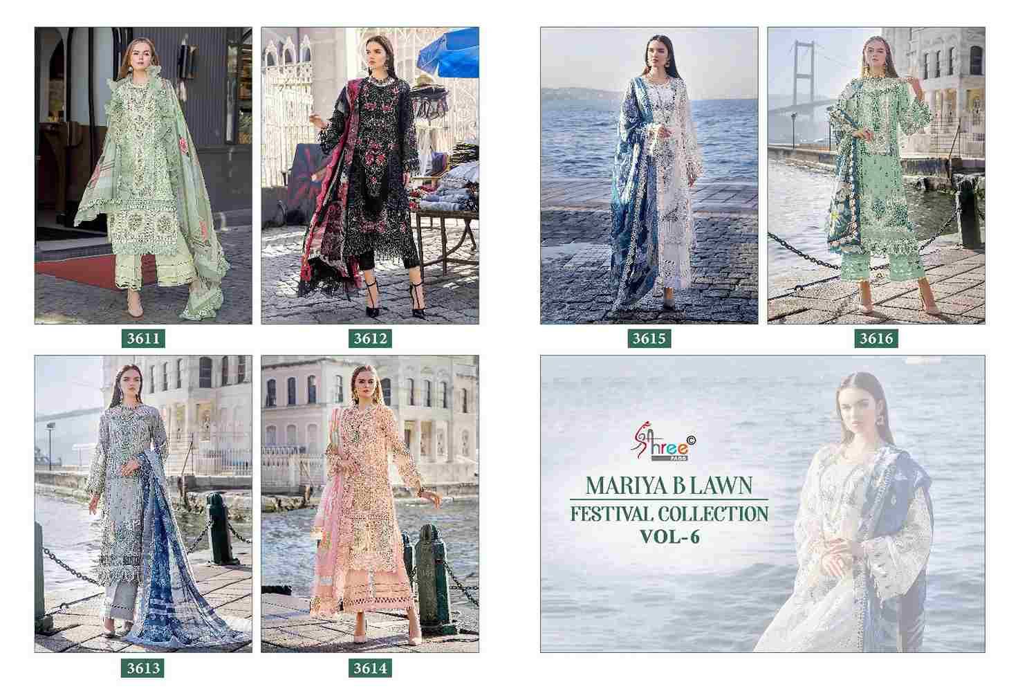 Mariya B Lawn Festival Collection Vol-6 By Shree Fabs 3611 To 3616 Series Designer Pakistani Suits Beautiful Stylish Fancy Colorful Party Wear & Occasional Wear Pure Lawn Cotton Print Embroidered Dresses At Wholesale Price