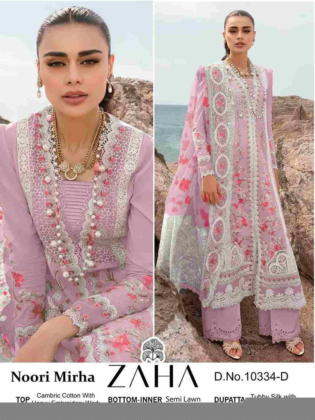 Noori Mirha By Zaha 10334-A To 10334-D Series Pakistani Suits Beautiful Fancy Colorful Stylish Party Wear & Occasional Wear Cambric Cotton Embroidery Dresses At Wholesale Price