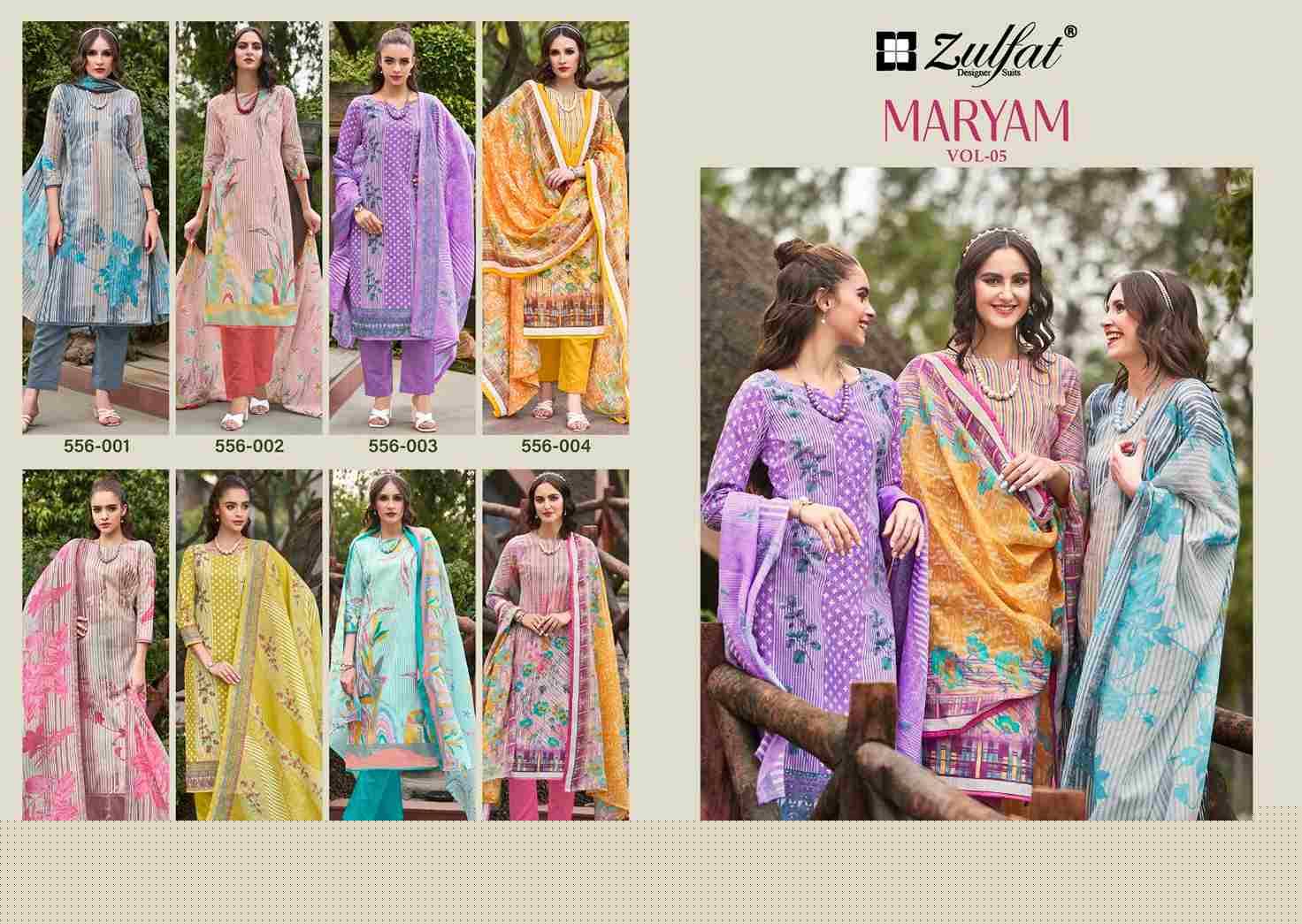 Maryam Vol-5 By Zulfat 556-001 To 556-008 Series Beautiful Festive Suits Stylish Fancy Colorful Casual Wear & Ethnic Wear Pure Cotton Print Dresses At Wholesale Price