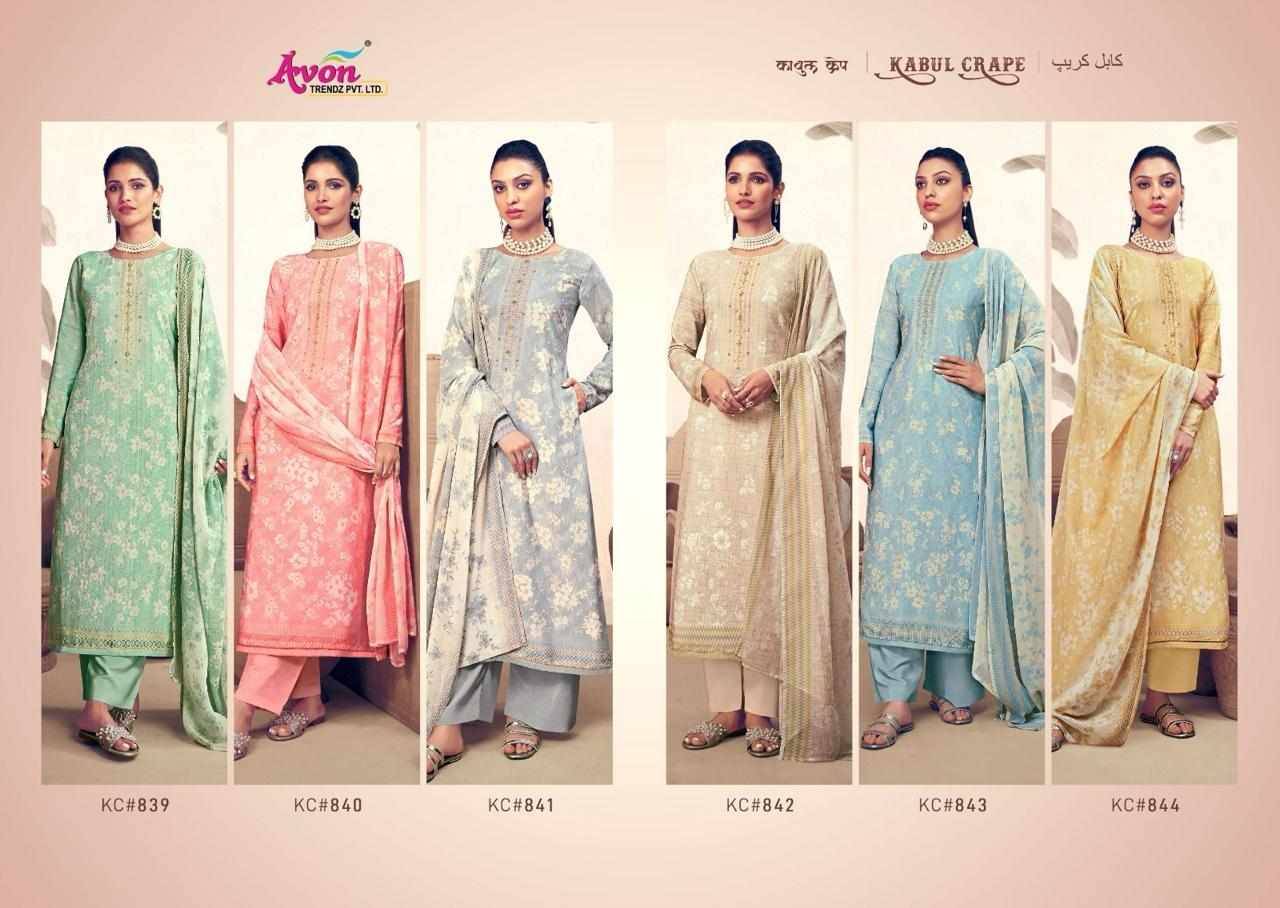 Kabul Crape Vol-2 By Avon Trendz 839 To 844 Series Designer Festive Festive Suits Collection Beautiful Stylish Fancy Colorful Party Wear & Occasional Wear Crepe Dresses At Wholesale Price