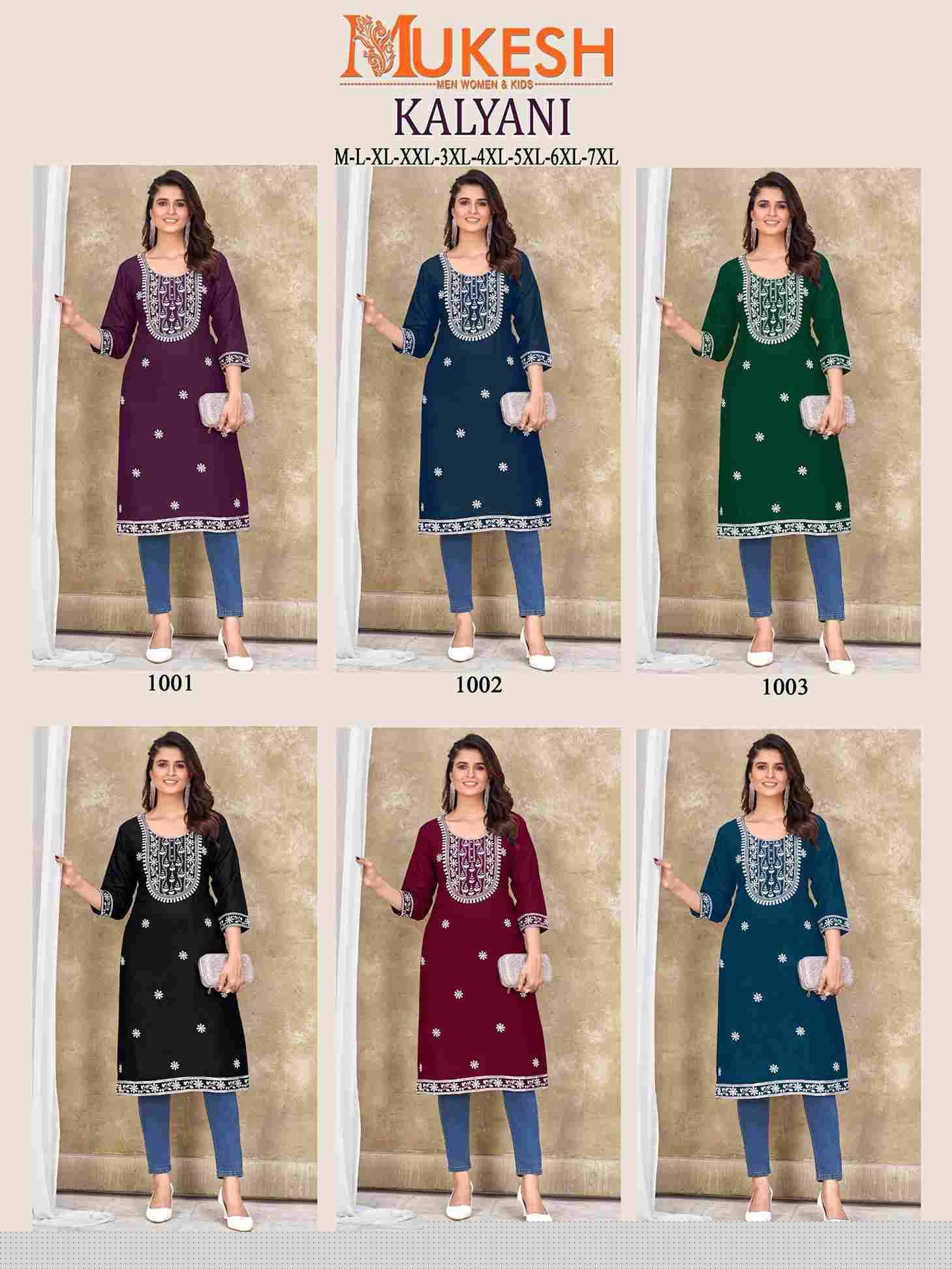 Kalyani By Mukesh 1001 To 1006 Series Designer Stylish Fancy Colorful Beautiful Party Wear & Ethnic Wear Collection Rayon Embroidered Kurtis At Wholesale Price
