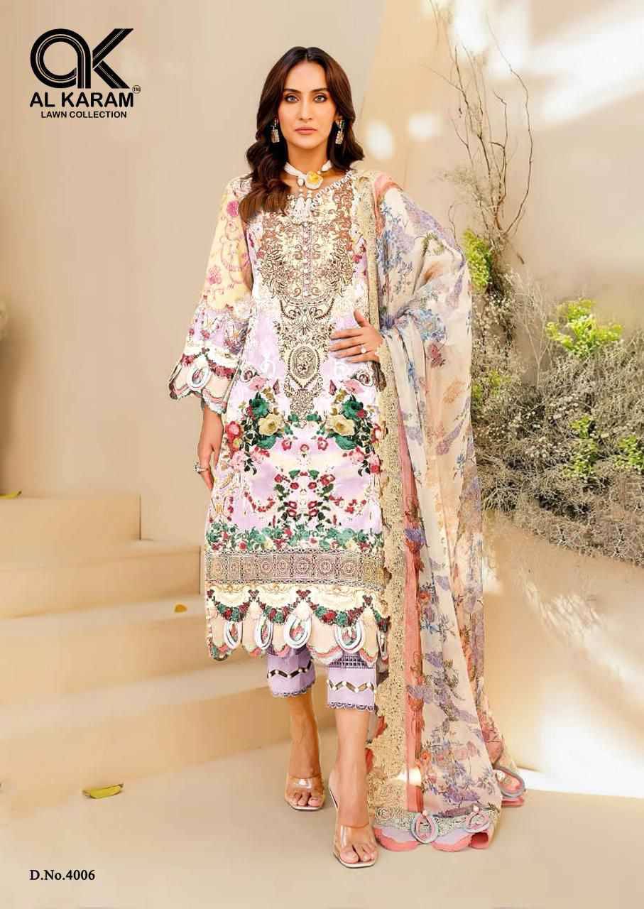 Firdous Vol-4 By Al Karam Lawn Collection 4001 To 4006 Series Beautiful Festive Suits Stylish Fancy Colorful Casual Wear & Ethnic Wear Soft Cotton Print Dresses At Wholesale Price