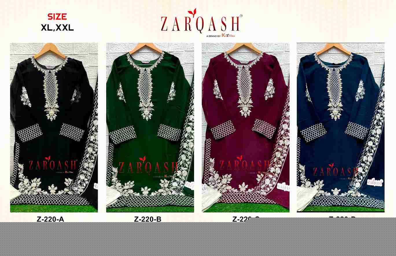 Zarqash Hit Design Z-220 Colours By Zarqash Z-220-A To Z-220-D Series Beautiful Pakistani Suits Colorful Stylish Fancy Casual Wear & Ethnic Wear Faux Georgette Dresses At Wholesale Price