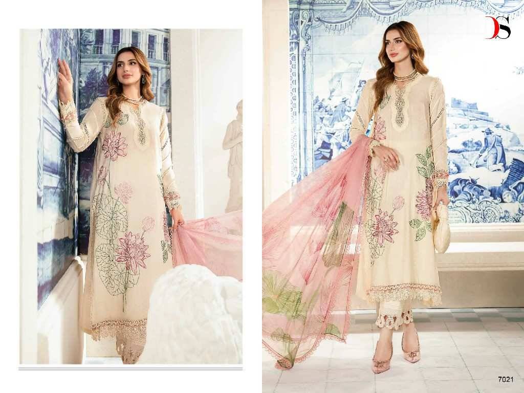 Maria.B. Mprint-24 Vol -2 By Deepsy Suits 7021 To 7027 Series Pakistani Stylish Beautiful Colourful Printed & Embroidered Party Wear & Occasional Wear Pure Cotton Dresses At Wholesale Price