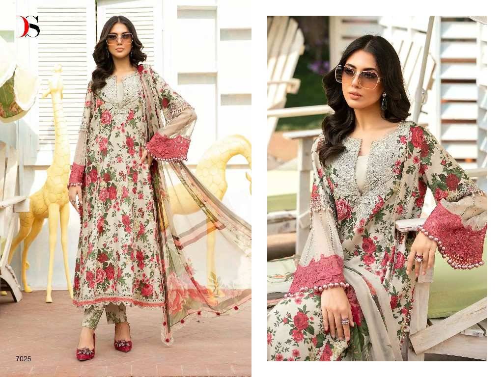 Maria.B. Mprint-24 Vol -2 By Deepsy Suits 7021 To 7027 Series Pakistani Stylish Beautiful Colourful Printed & Embroidered Party Wear & Occasional Wear Pure Cotton Dresses At Wholesale Price