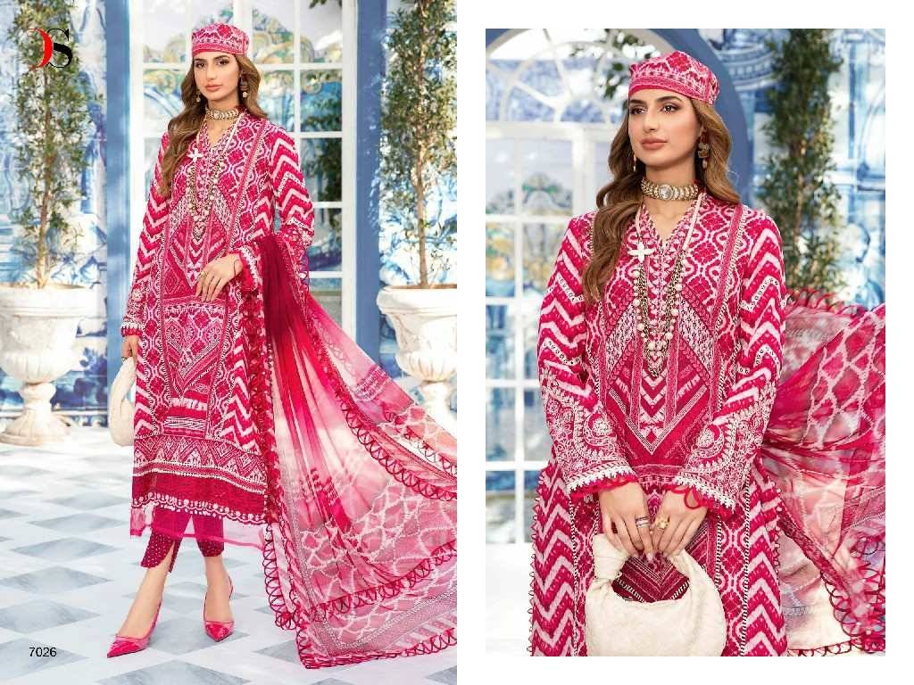 Maria.B. Mprint-24 Vol -2 By Deepsy Suits 7021 To 7027 Series Pakistani Stylish Beautiful Colourful Printed & Embroidered Party Wear & Occasional Wear Pure Cotton Dresses At Wholesale Price