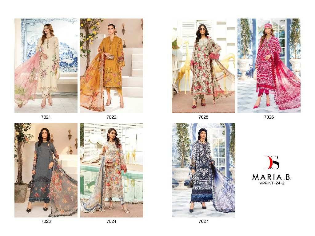 Maria.B. Mprint-24 Vol -2 By Deepsy Suits 7021 To 7027 Series Pakistani Stylish Beautiful Colourful Printed & Embroidered Party Wear & Occasional Wear Pure Cotton Dresses At Wholesale Price