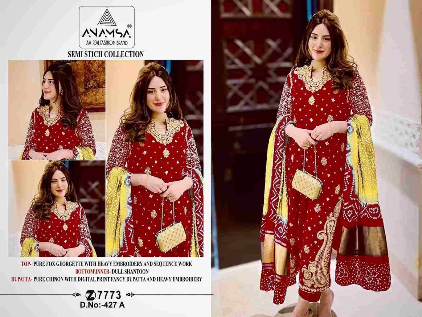 Anamsa Hit Design 427 Colours By Fashid Wholesale 427-A To 427-D Series Beautiful Pakistani Suits Colorful Stylish Fancy Casual Wear & Ethnic Wear Pure Faux Georgette Embroidered Dresses At Wholesale Price