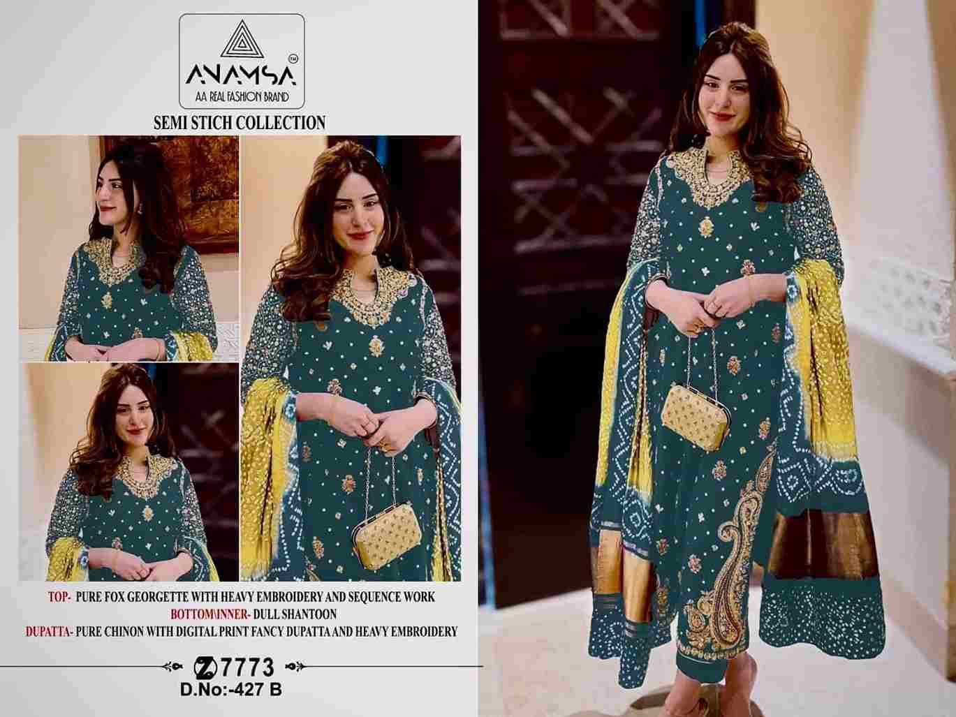 Anamsa Hit Design 427 Colours By Fashid Wholesale 427-A To 427-D Series Beautiful Pakistani Suits Colorful Stylish Fancy Casual Wear & Ethnic Wear Pure Faux Georgette Embroidered Dresses At Wholesale Price