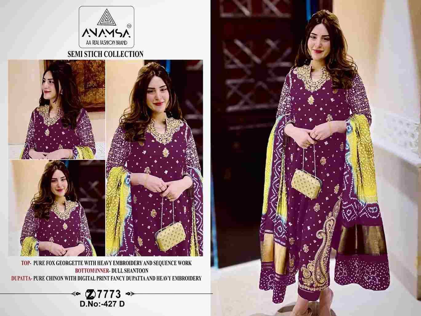 Anamsa Hit Design 427 Colours By Fashid Wholesale 427-A To 427-D Series Beautiful Pakistani Suits Colorful Stylish Fancy Casual Wear & Ethnic Wear Pure Faux Georgette Embroidered Dresses At Wholesale Price