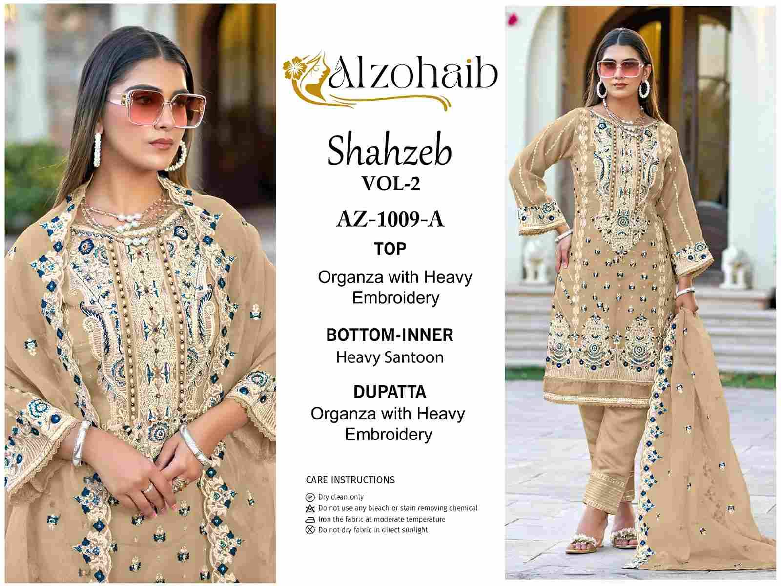 Shahzeb Vol-2 By Alzohaib 1009-A To 1009-D Series Wholesale Designer Pakistani Suits Collection Beautiful Stylish Fancy Colorful Party Wear & Occasional Wear Organza Dresses At Wholesale Price