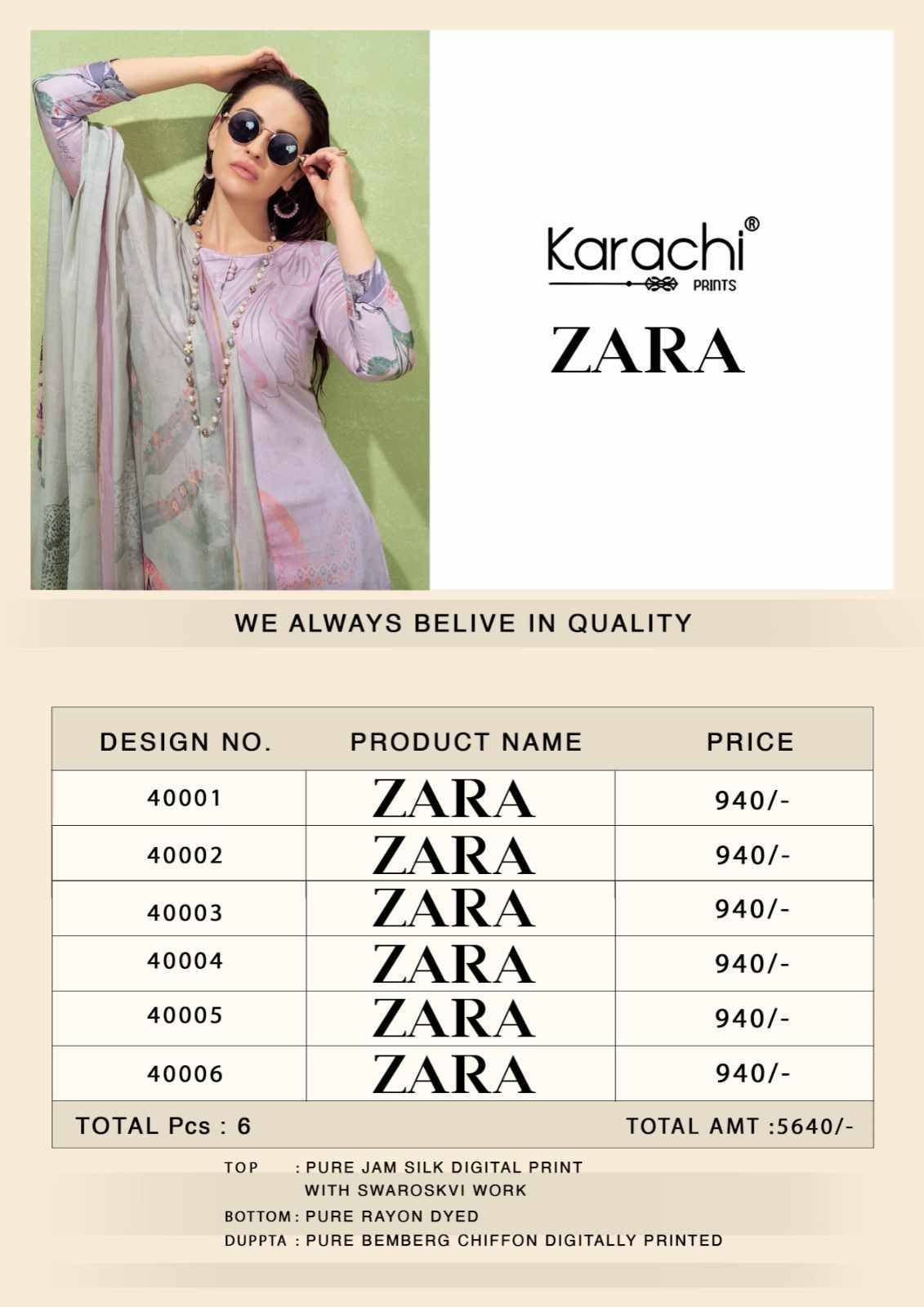 Zara By Karachi Prints 40001 To 40006 Series Beautiful Festive Suits Colorful Stylish Fancy Casual Wear & Ethnic Wear Pure Jam Silk Print With Work Dresses At Wholesale Price