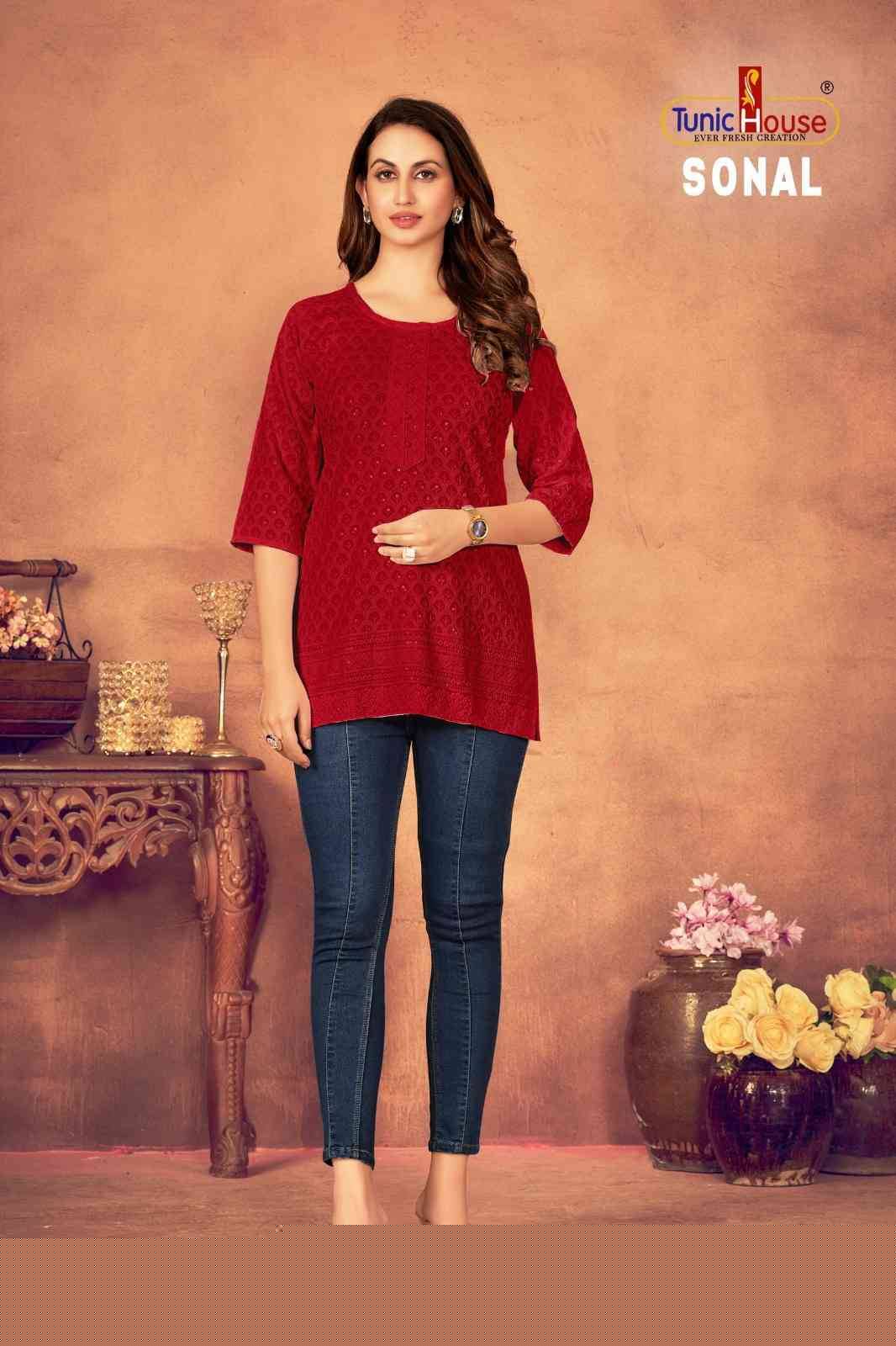 Sonal By Tunic House Designer Stylish Fancy Colorful Beautiful Party Wear & Ethnic Wear Collection Viscose Rayon With Work Tops At Wholesale Price