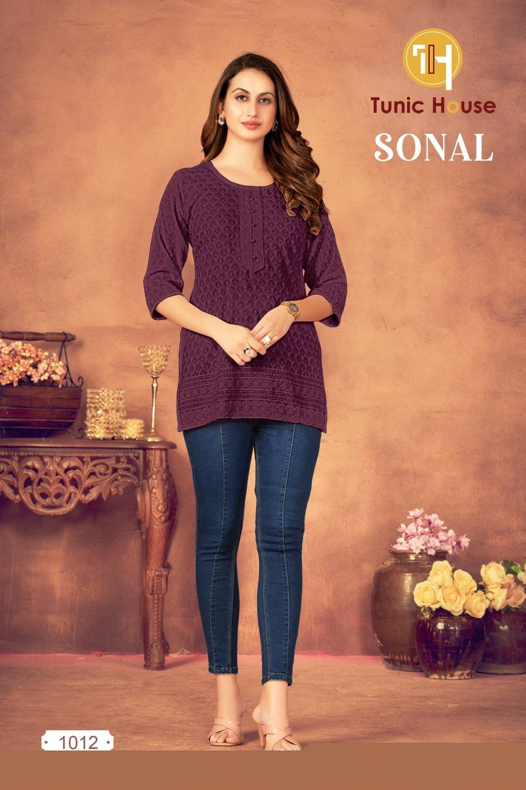 Sonal By Tunic House Designer Stylish Fancy Colorful Beautiful Party Wear & Ethnic Wear Collection Viscose Rayon With Work Tops At Wholesale Price