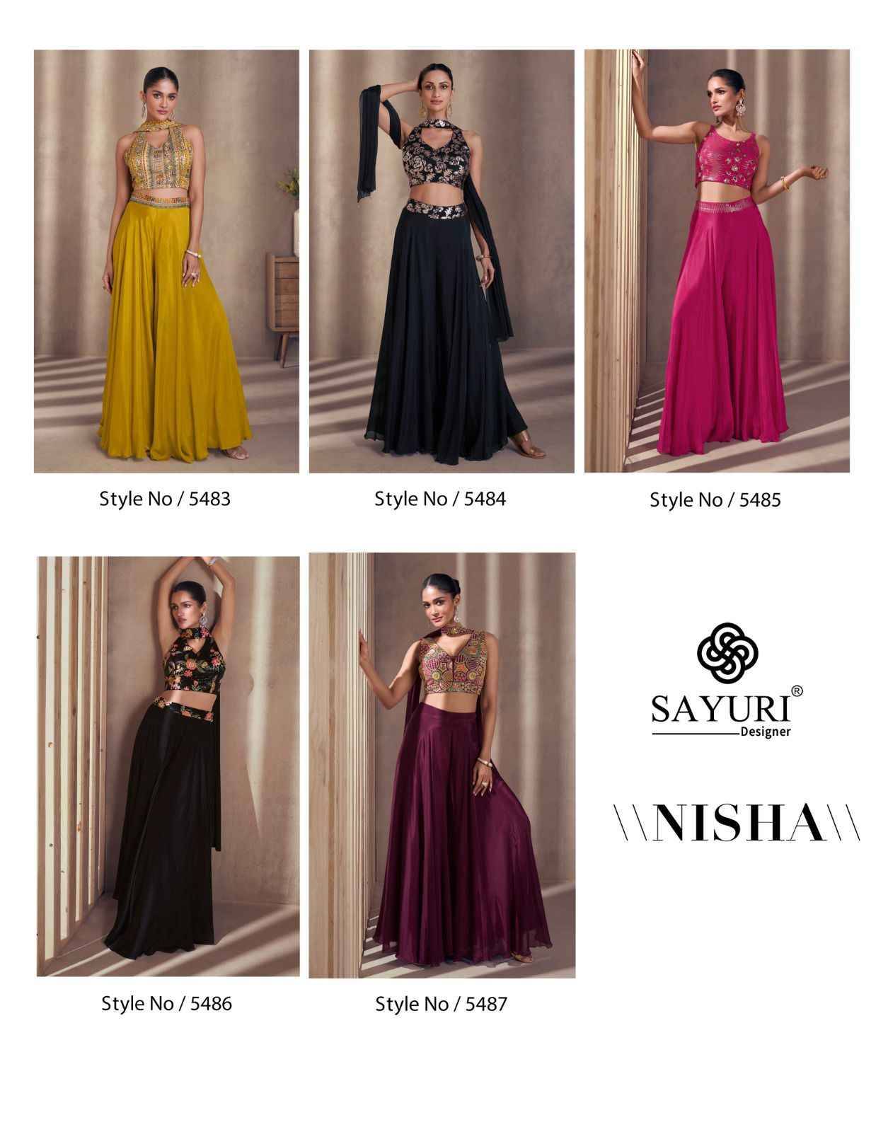 Nisha By Sayuri 5483 To 5487 Series Designer Festive Festive Suits Collection Beautiful Stylish Fancy Colorful Party Wear & Occasional Wear Chinnon Silk Dresses At Wholesale Price