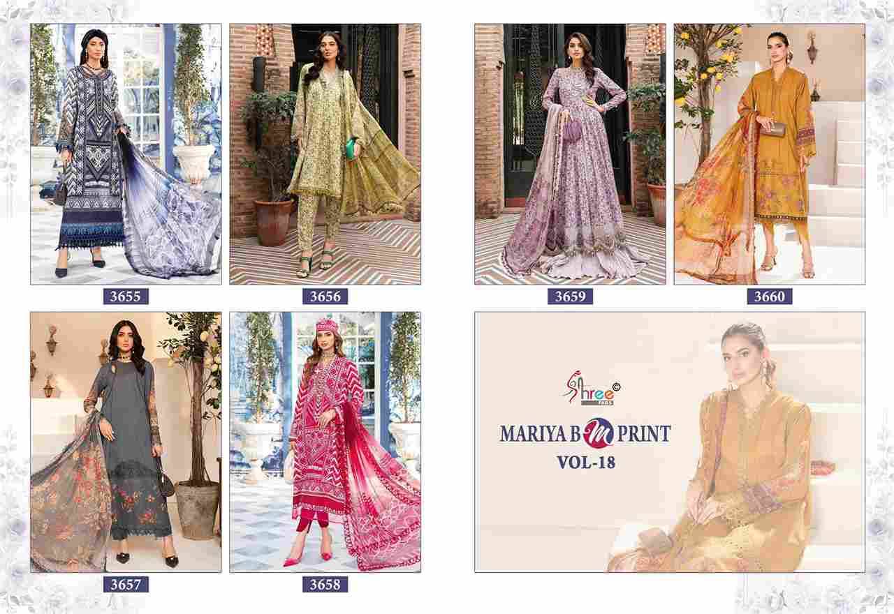 Mariya B Mprint Vol-18 By Shree Fabs 3655 To 3660 Series Beautiful Pakistani Suits Colorful Stylish Fancy Casual Wear & Ethnic Wear Pure Cotton Embroidered Dresses At Wholesale Price