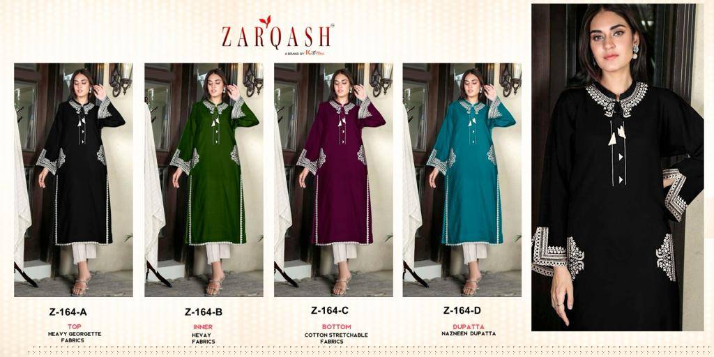 Zarqash Hit Design Z-164 Colours By Zarqash Z-164-A To Z-164-D Series Designer Festive Pakistani Suits Collection Beautiful Stylish Fancy Colorful Party Wear & Occasional Wear Heavy Georgette Embroidered Dresses At Wholesale Price