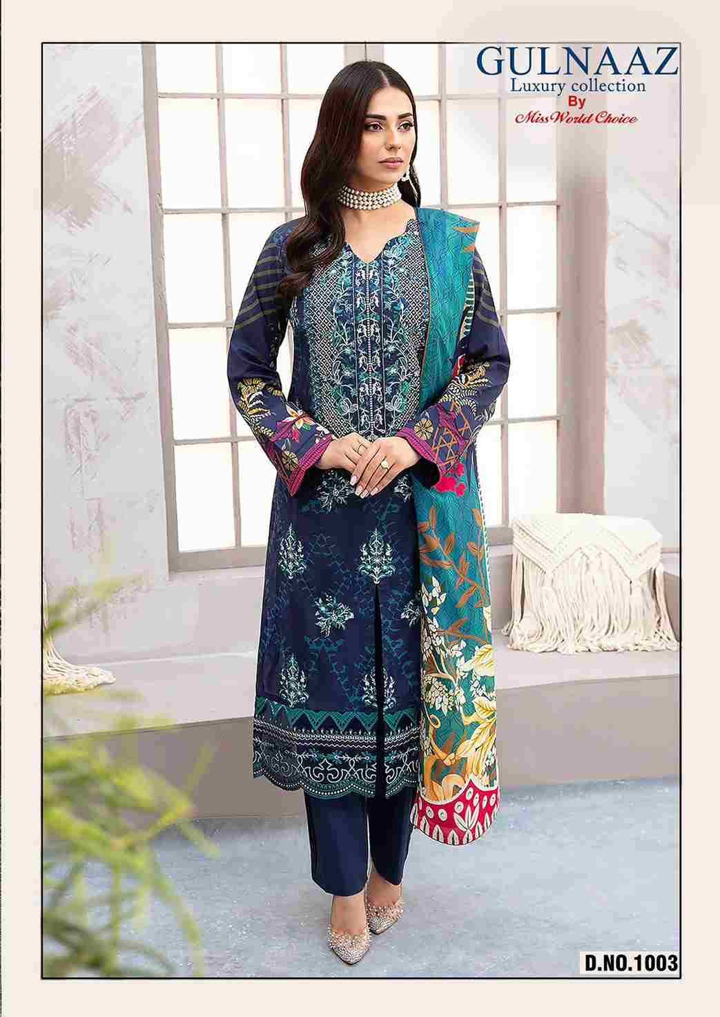 Gulnaaz Vol-1 By Miss World Choice 1001 To 1006 Series Beautiful Festive Suits Colorful Stylish Fancy Casual Wear & Ethnic Wear Pure Cotton Embroidered Dresses At Wholesale Price