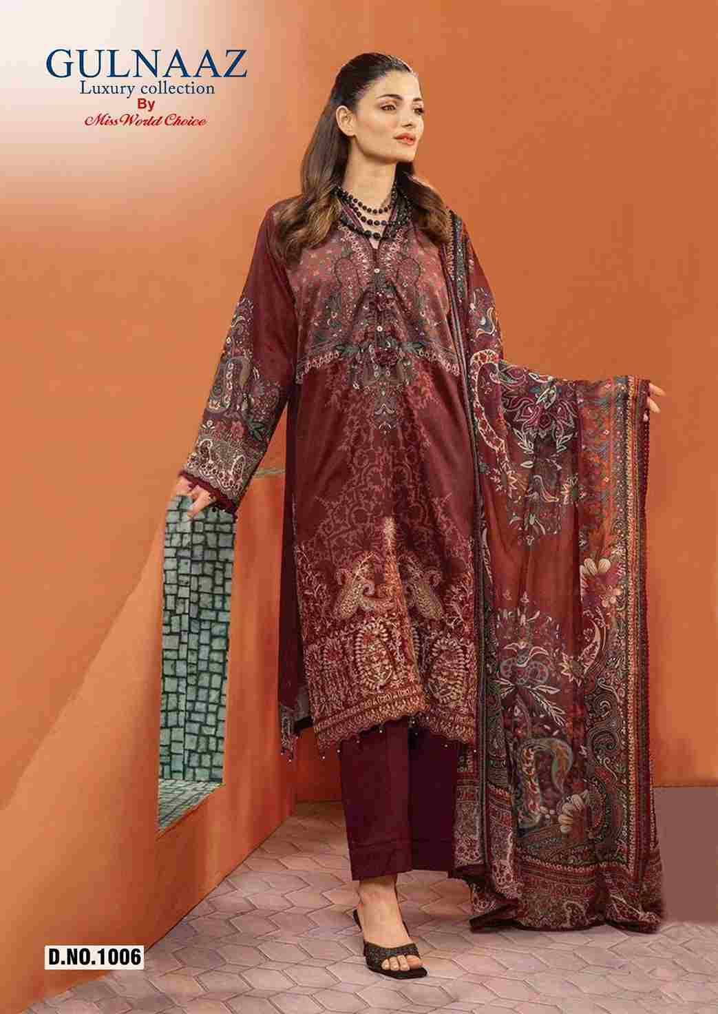 Gulnaaz Vol-1 By Miss World Choice 1001 To 1006 Series Beautiful Festive Suits Colorful Stylish Fancy Casual Wear & Ethnic Wear Pure Cotton Embroidered Dresses At Wholesale Price