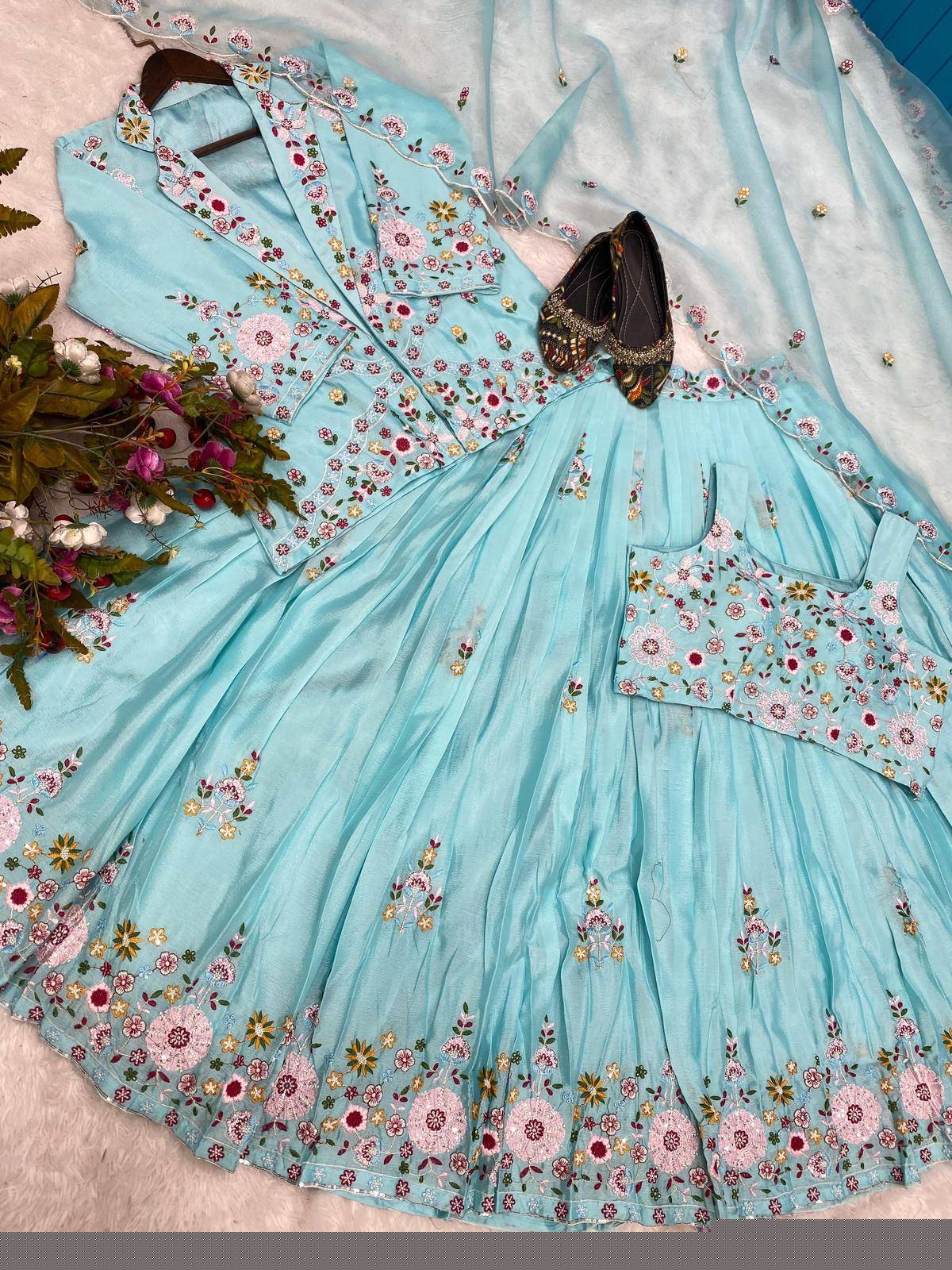 L-1855 By Fashid Wholesale 01 To 04 Series Indian Traditional Bridal Beautiful Stylish Designer Banarasi Silk Jacquard Embroidered Party Wear Chinnon Lehengas With Tube Choli At Wholesale Price