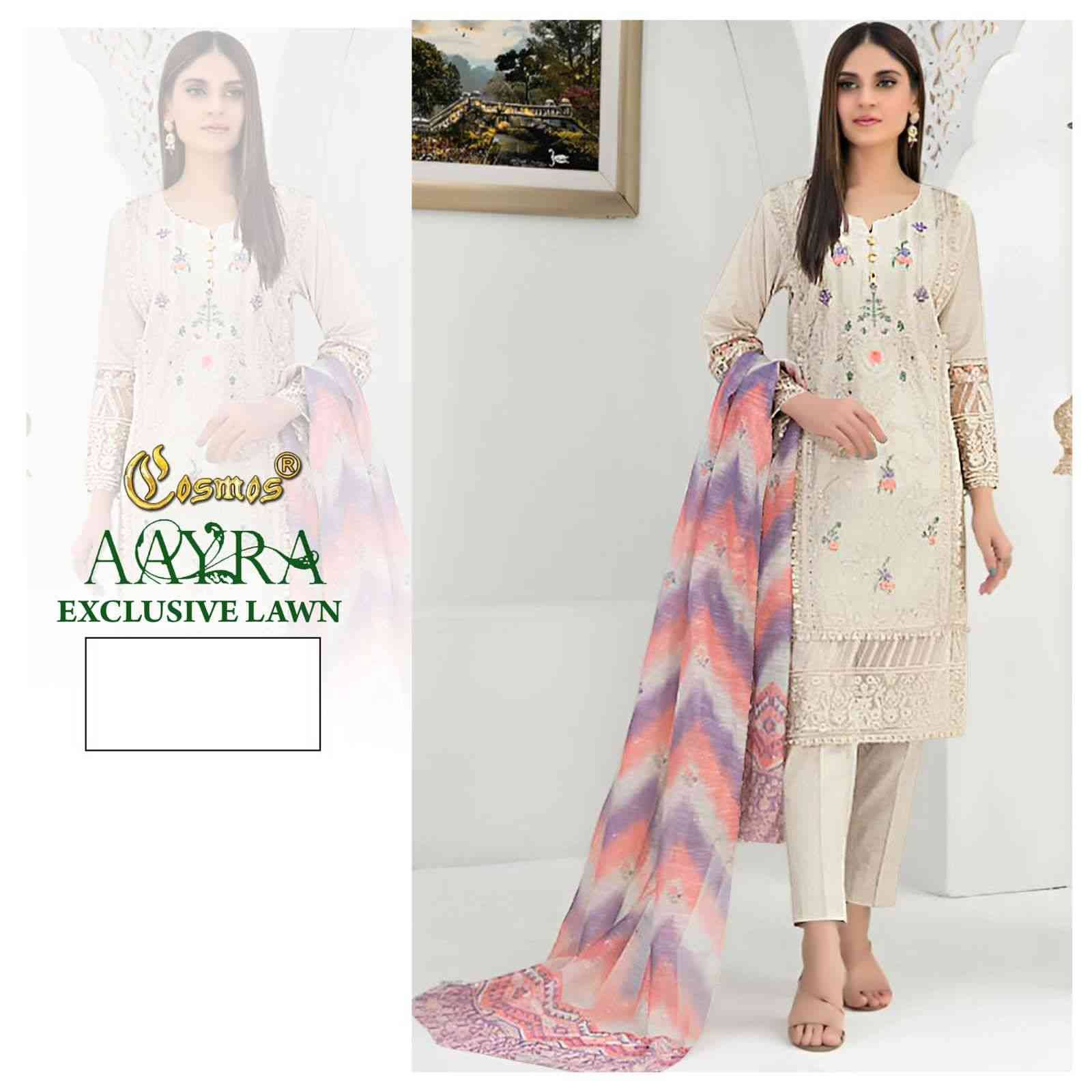 Aayra Exclusive Lawn By Cosmos 01 To 04 Series Beautiful Pakistani Suits Colorful Stylish Fancy Casual Wear & Ethnic Wear Pure Lawn Cotton Embroidered Dresses At Wholesale Price
