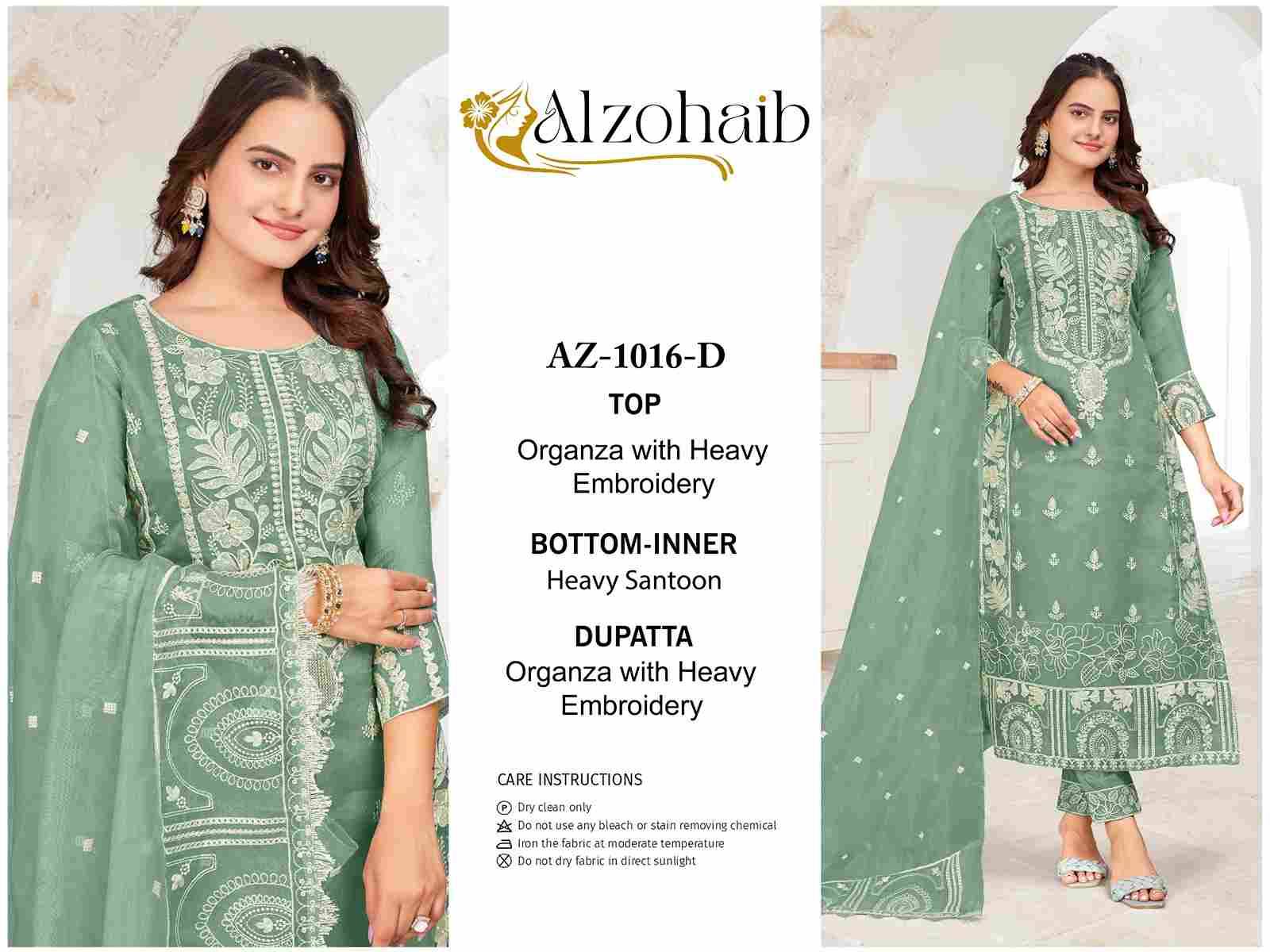 Alzohaib-1016 Colours By Alzohaib 1016-A To 1016-D Series Wholesale Designer Pakistani Suits Collection Beautiful Stylish Fancy Colorful Party Wear & Occasional Wear Organza Dresses At Wholesale Price