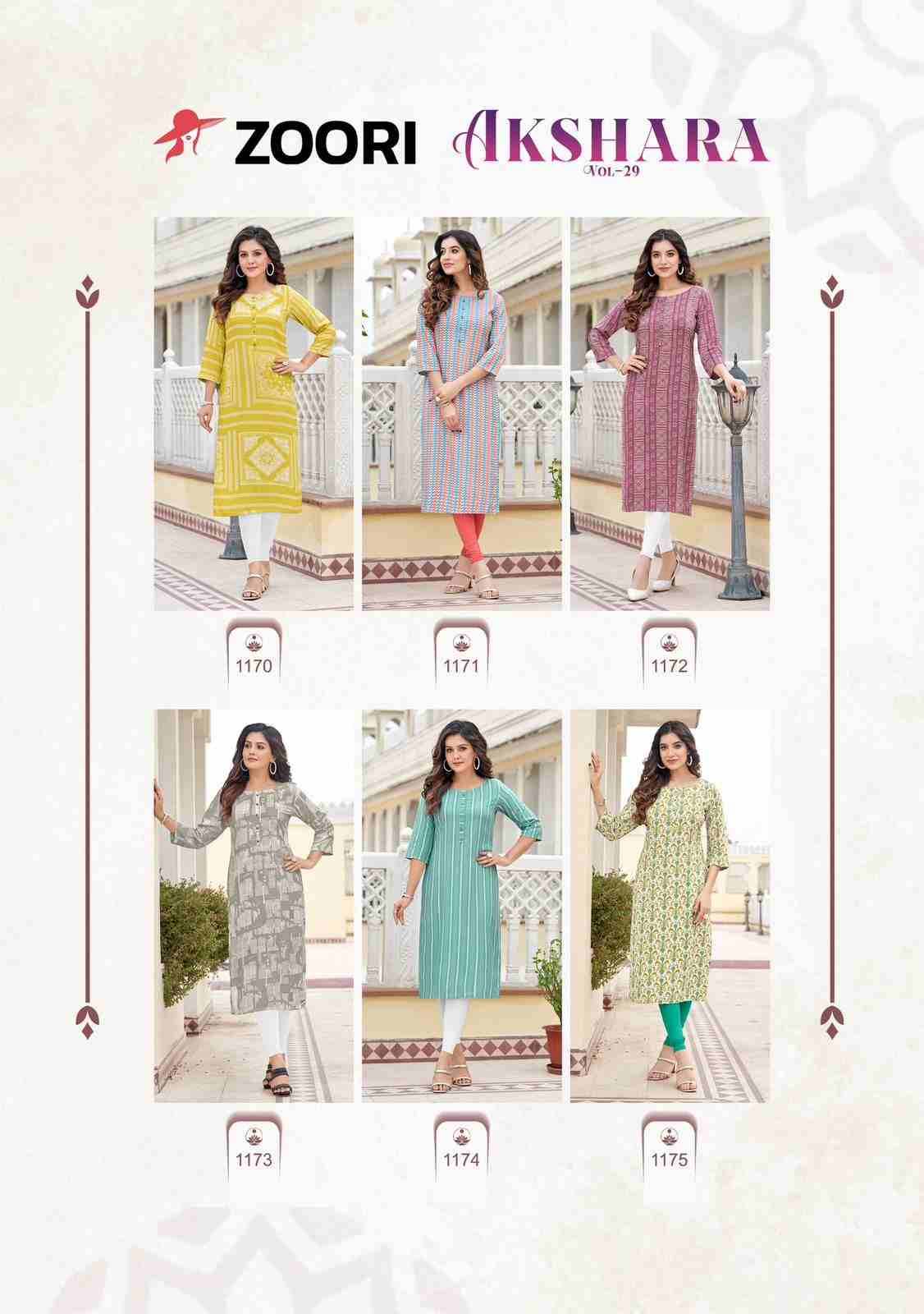 Akshara Vol-29 By Zoori 1170 To 1175 Series Designer Stylish Fancy Colorful Beautiful Party Wear & Ethnic Wear Collection Rayon Print Kurtis At Wholesale Price