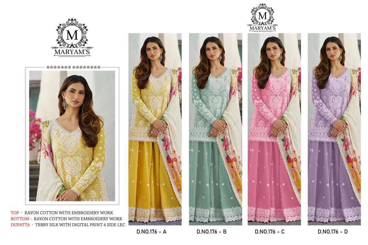 Maryams 176 Colours By Maryams 176-A To 176-D Series Pakistani Suits Beautiful Fancy Colorful Stylish Party Wear & Occasional Wear Rayon Cotton Embroidery Dresses At Wholesale Price
