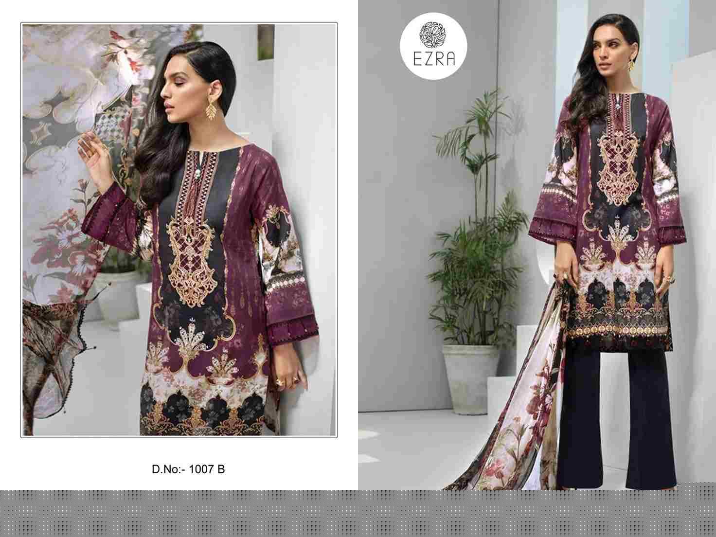 Ezra 1007 Colours By Ezra 1007-A To 1007-B Series Pakistani Suits Beautiful Fancy Colorful Stylish Party Wear & Occasional Wear Pure Cotton Embroidery Dresses At Wholesale Price