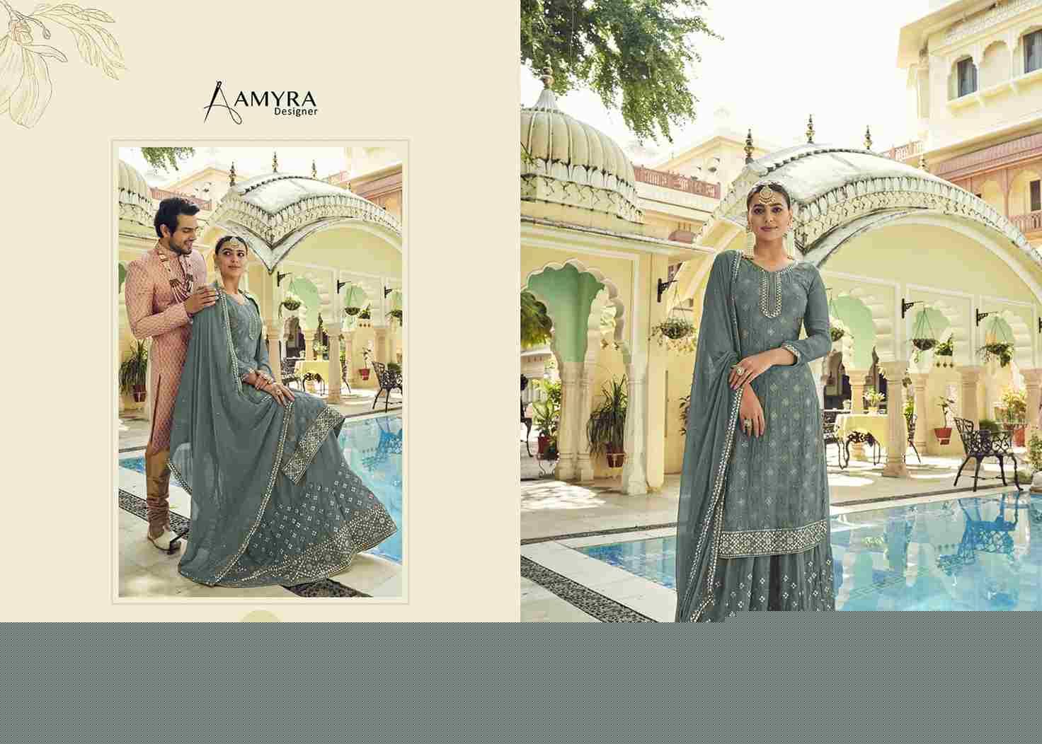 Niharika By Amyra Designer 101 To 104 Series Beautiful Stylish Sharara Suits Fancy Colorful Casual Wear & Ethnic Wear & Ready To Wear Heavy Georgette Embroidered Dresses At Wholesale Price