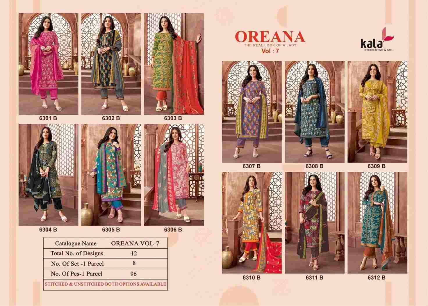 Oreana Vol-7 By Kala 6301-B To 6312-B Series Beautiful Suits Colorful Stylish Fancy Casual Wear & Ethnic Wear Pure Cotton Print Dresses At Wholesale Price