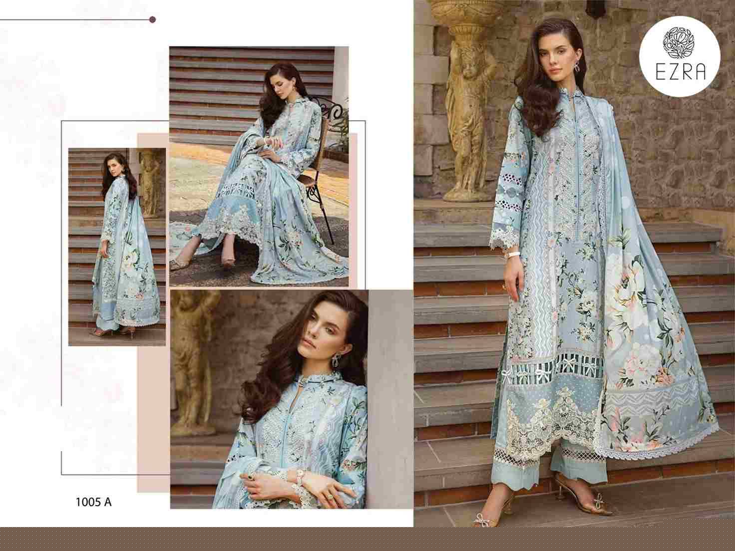 Ezra 1005 Colours By Ezra 1005-A To 1005-B Series Pakistani Suits Beautiful Fancy Colorful Stylish Party Wear & Occasional Wear Pure Cotton Embroidery Dresses At Wholesale Price