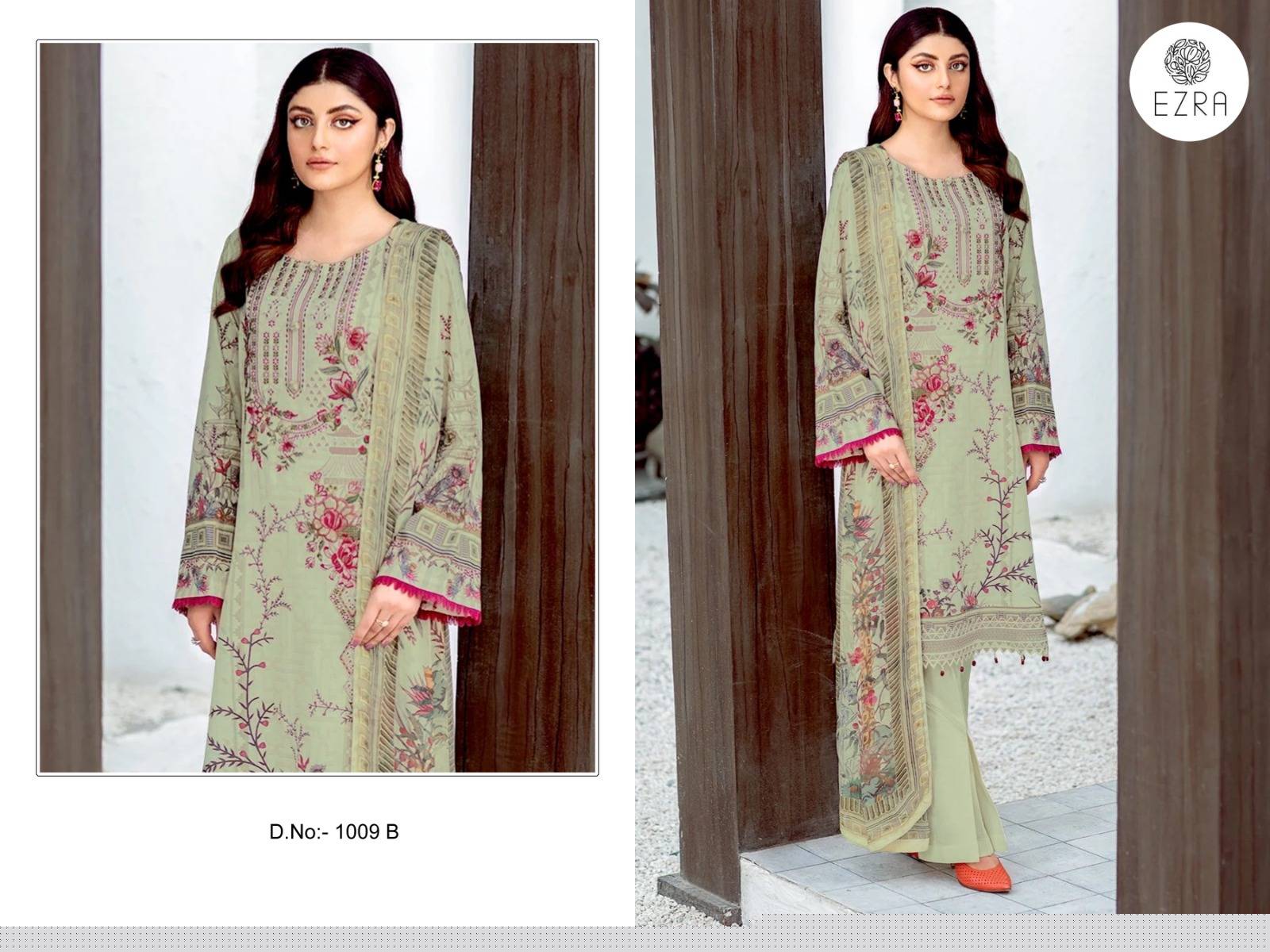 Ezra 1009 Colours By Ezra 1009-A To 1009-B Series Pakistani Suits Beautiful Fancy Colorful Stylish Party Wear & Occasional Wear Pure Cotton Embroidery Dresses At Wholesale Price